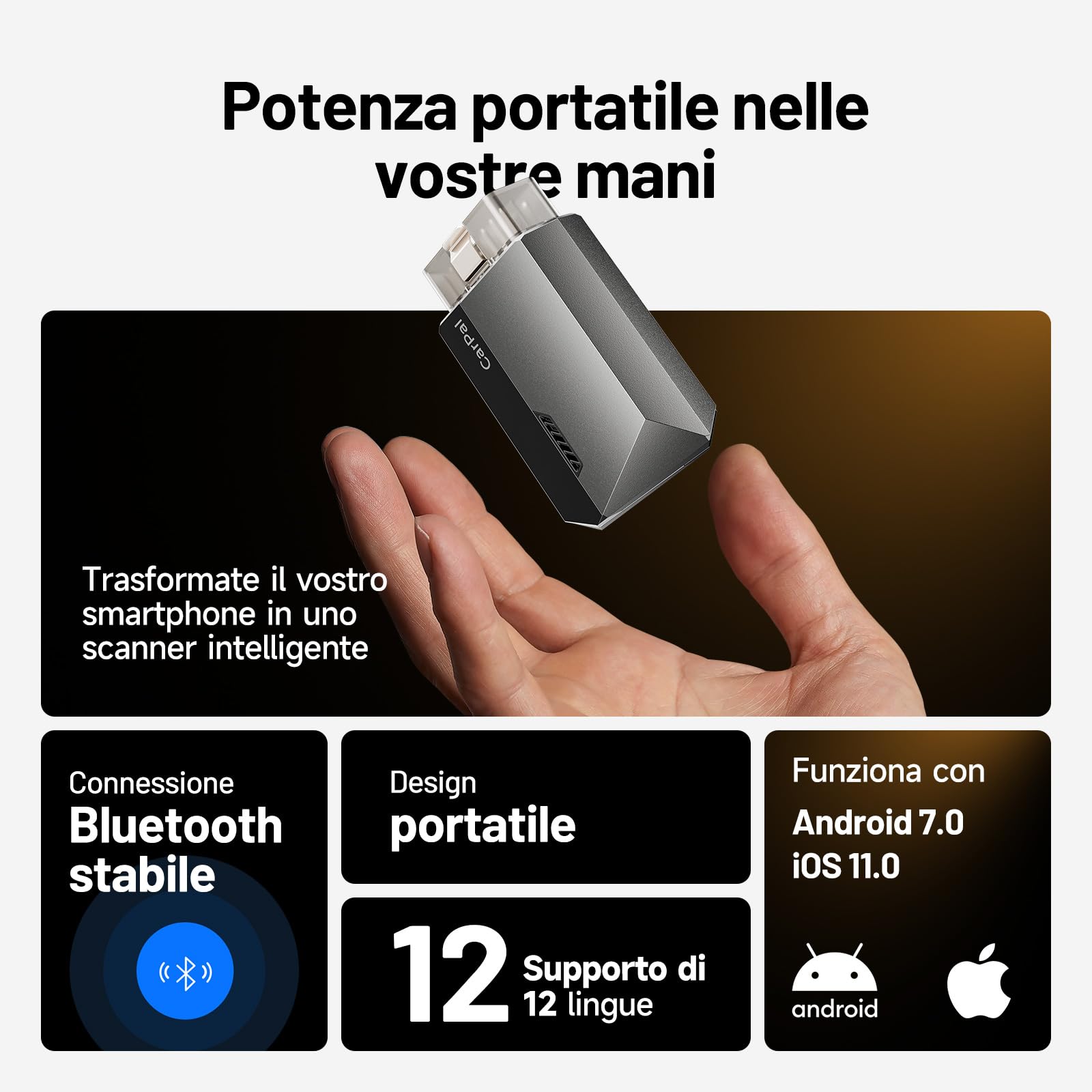 TOPDON CarPal-A OBD2 Auto Diagnostica, Bluetooth Diagnosi Auto Professionale in Italiano, 6 Servizi di Reset, AutoVIN, Ispezione Motore, Controllo Smog, Guida alle Riparazioni