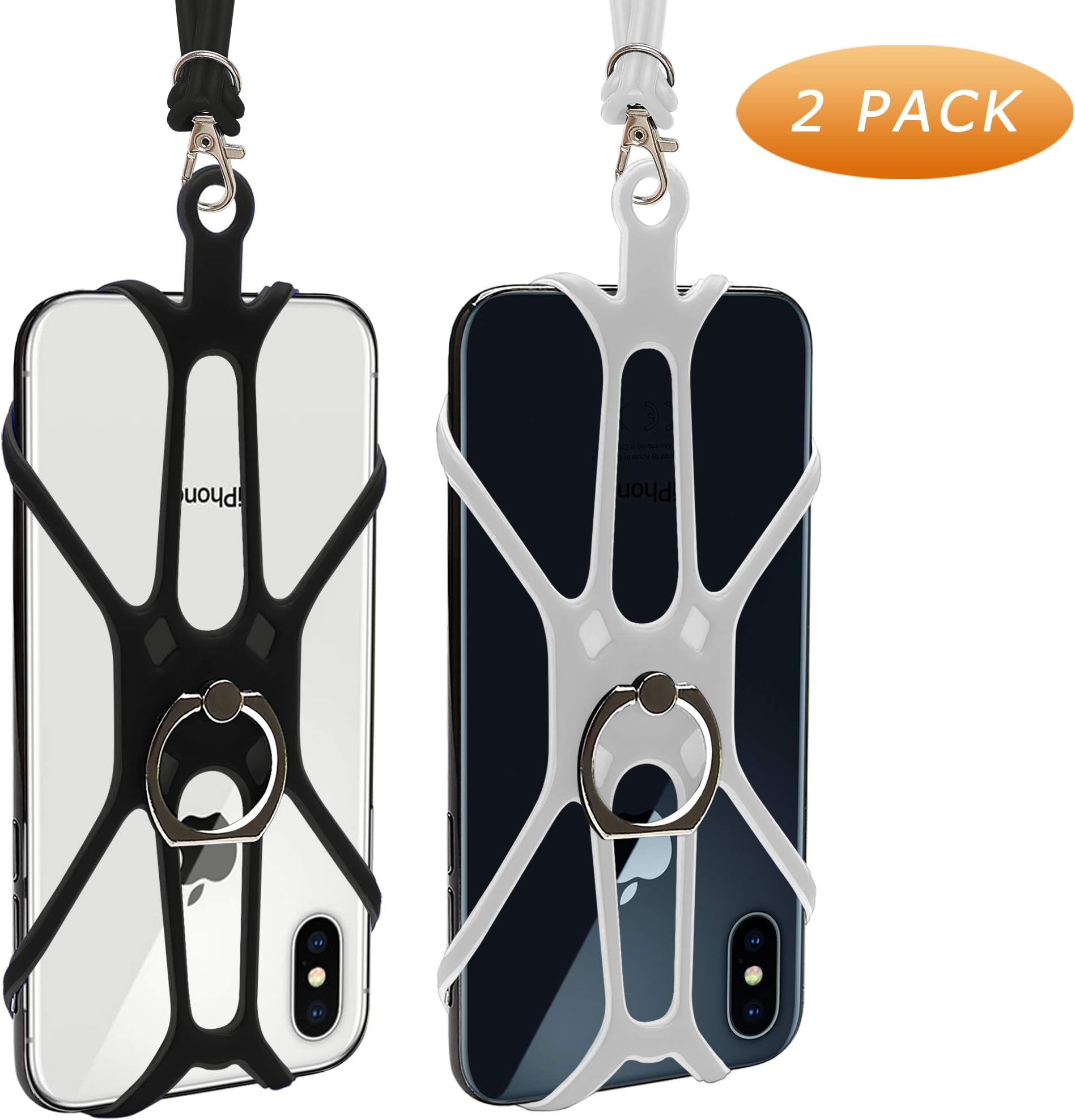 Takyu Cell Phone Lanyard，2 Pack Mobile Tether with Detachable Neckstrap Universal for Smartphone Phone 8,7 6S Phone 6S Plus,Samsung Galaxy Google Pixel 4.7-6.5 Inch (Black Gray)