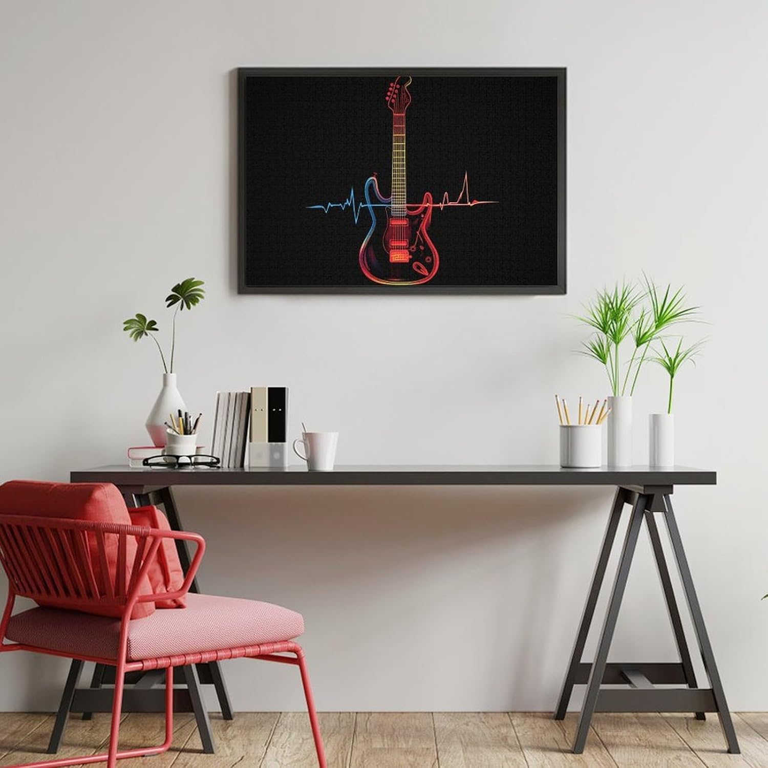 Heartbeat Electric Guitar Wood Puzzle Challenging Jigsaw Puzzles for Women Men