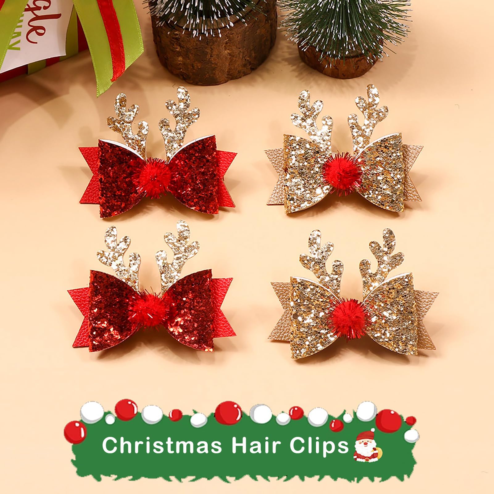 Amazon.com : 4 Pcs Christmas Hair Clips Xmas Bow Hair 
