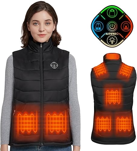 KOVNLO Chaleco térmico para mujer, controlador inteligente 4 en 1, diseño de luces, chaleco térmico ligero (paquete de baterías no incluidas)