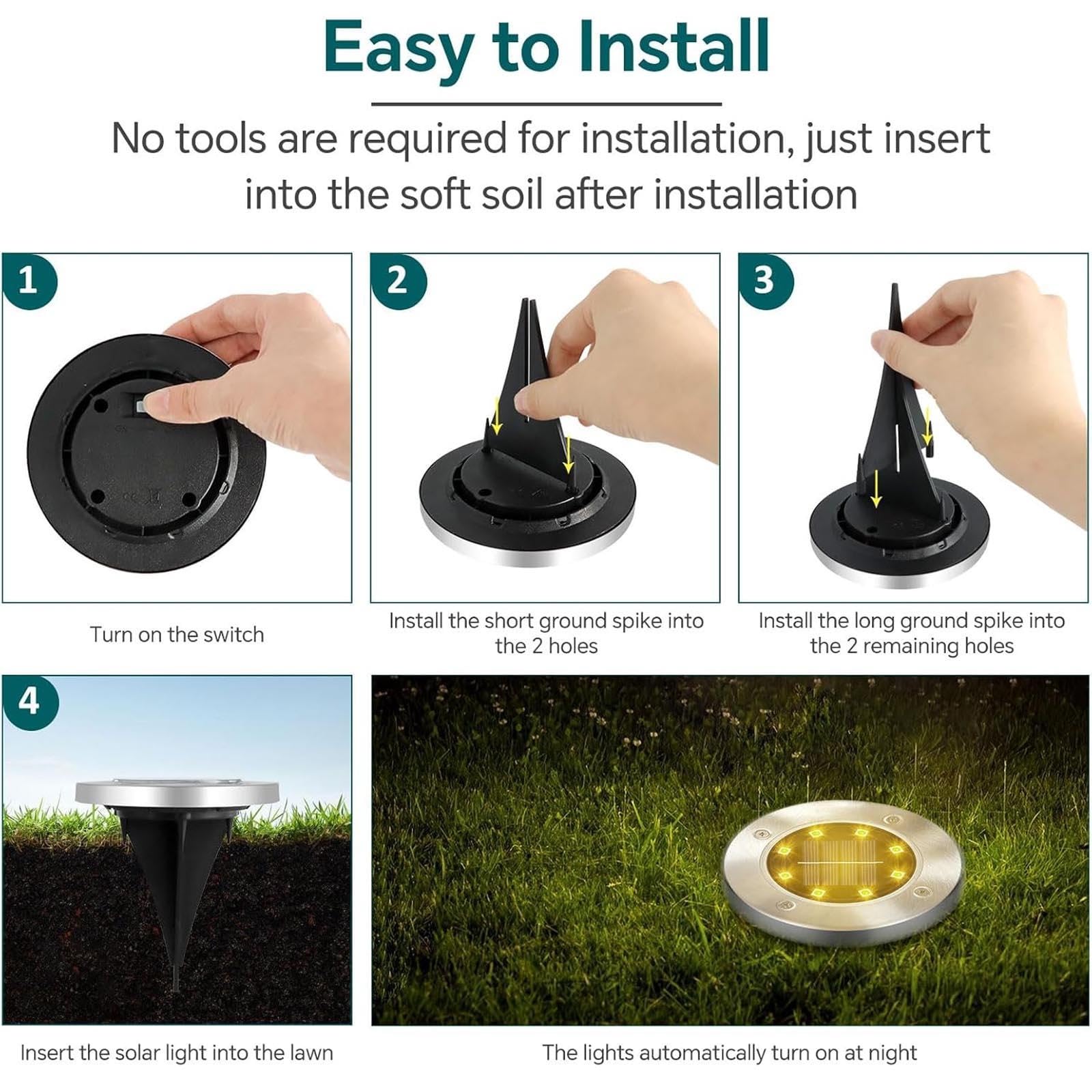 Set da 4 O 8 Luci Solari da Esterno, Faretti LED A Incasso A Terra, Impermeabili IP65, Ideali per Giardini, Prati, Vialetti, Cortili E Camminamenti(Warm White,4 Pack)