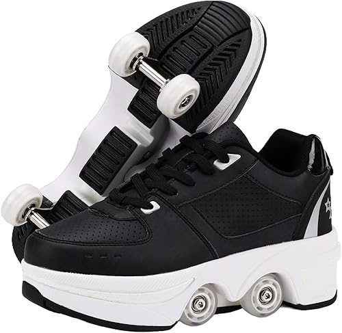 Miniatura 14 de Zapatillas de Patines de Ruedas para Niñas, Niños, Mujeres, Hombres, Zapatos de Patinaje de Doble Fila, Zapatillas con Ruedas Retráctiles, Patines