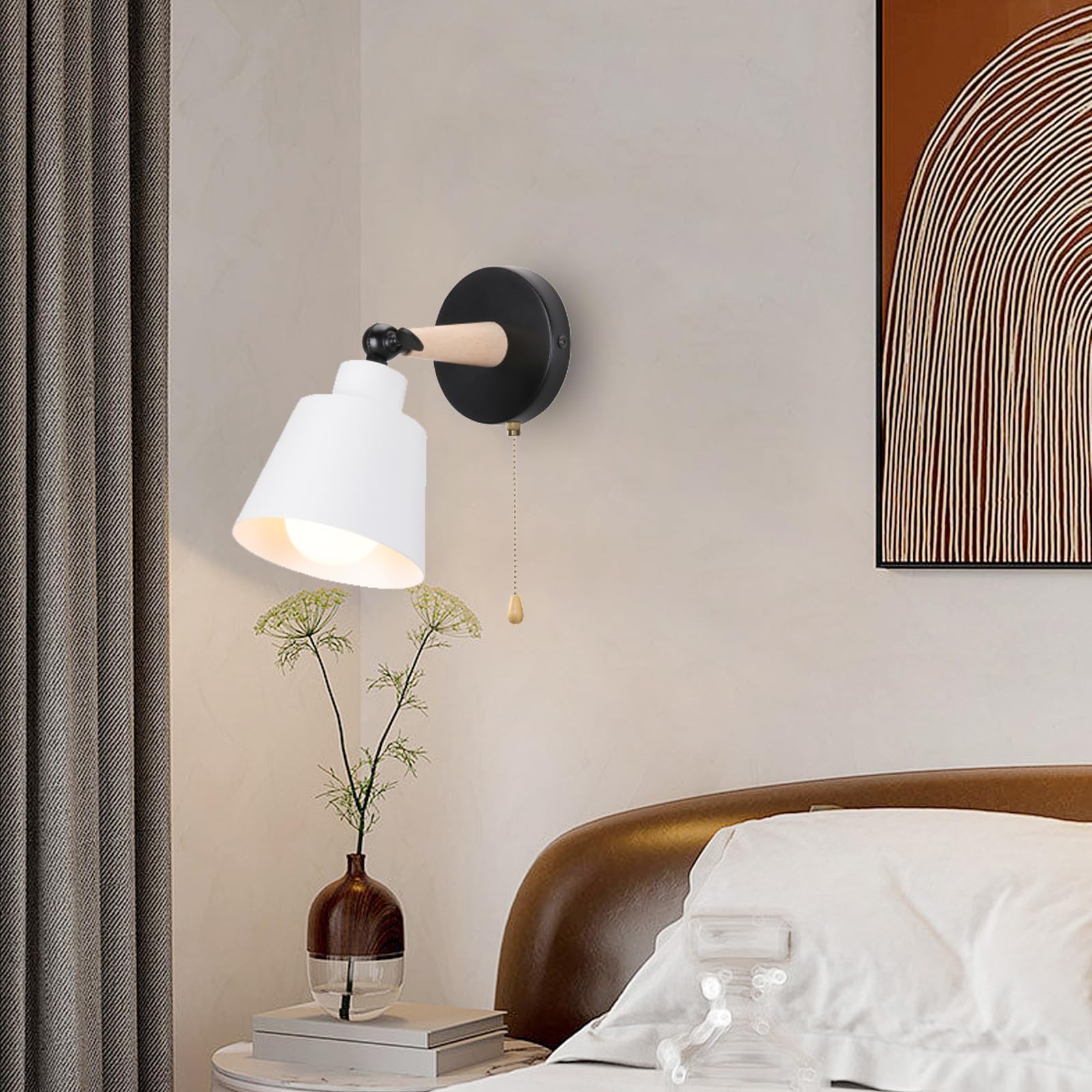 Applique Murale Intérieur avec Interrupteur, 2 Pack Vintage Lampe Murale E27 Bois Industrielle Luminaires Appliques pour Chambre Salon Couloir Blanc