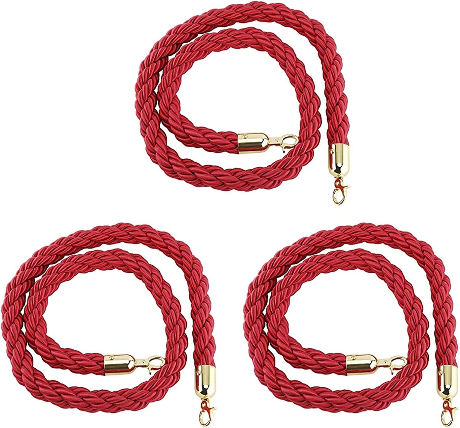 Corde de barrière suspendue tissée/torsadée Barrière à crochets colonne contrôle des foules(3 Pack,5m/16.4ft)