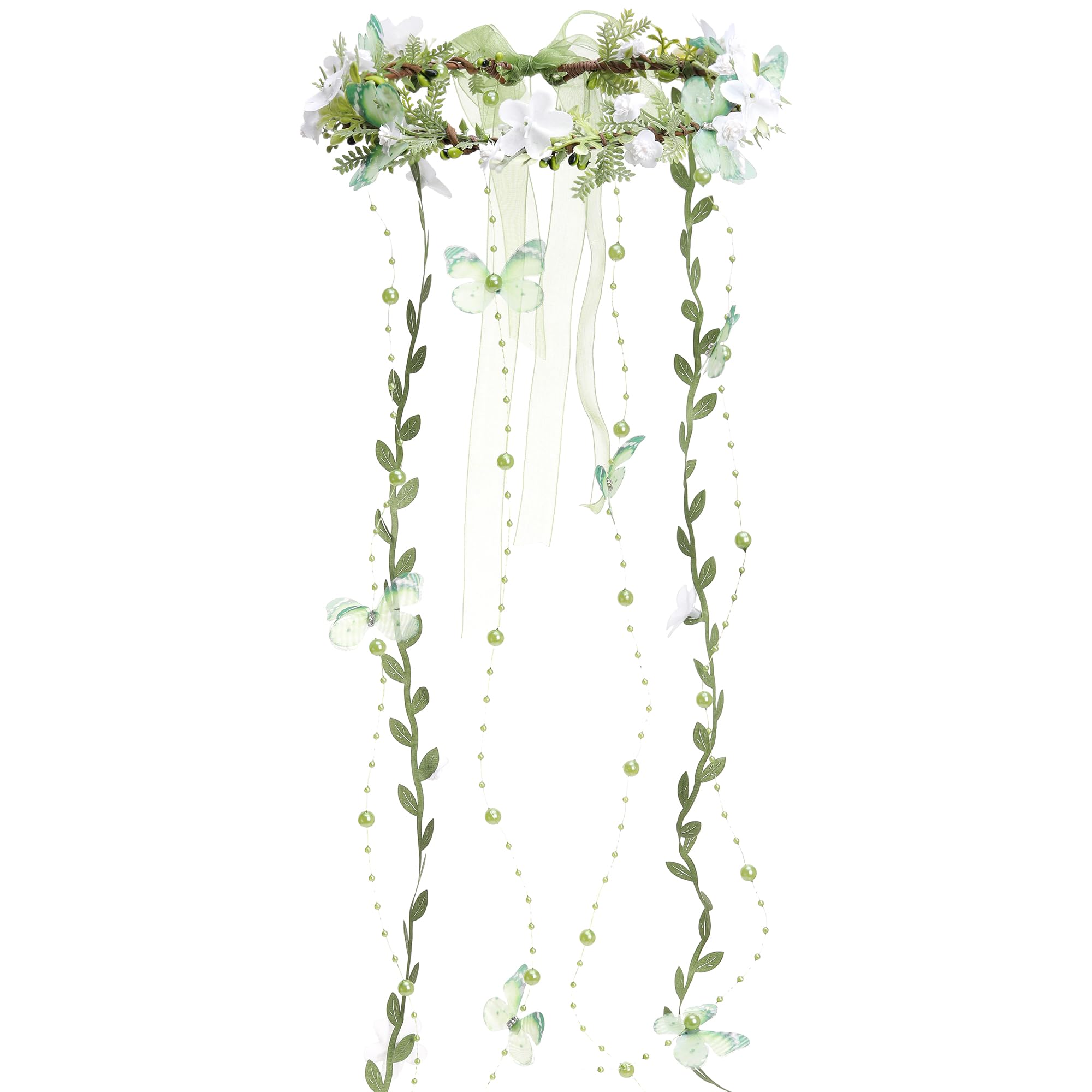 MOSTORY Elfi - Copricapo corona per fata della foresta, costume di carnevale, corona di fate, corona di fiori, con vite, farfalla, per Carnevale, donne per fotografia rinascimentale
