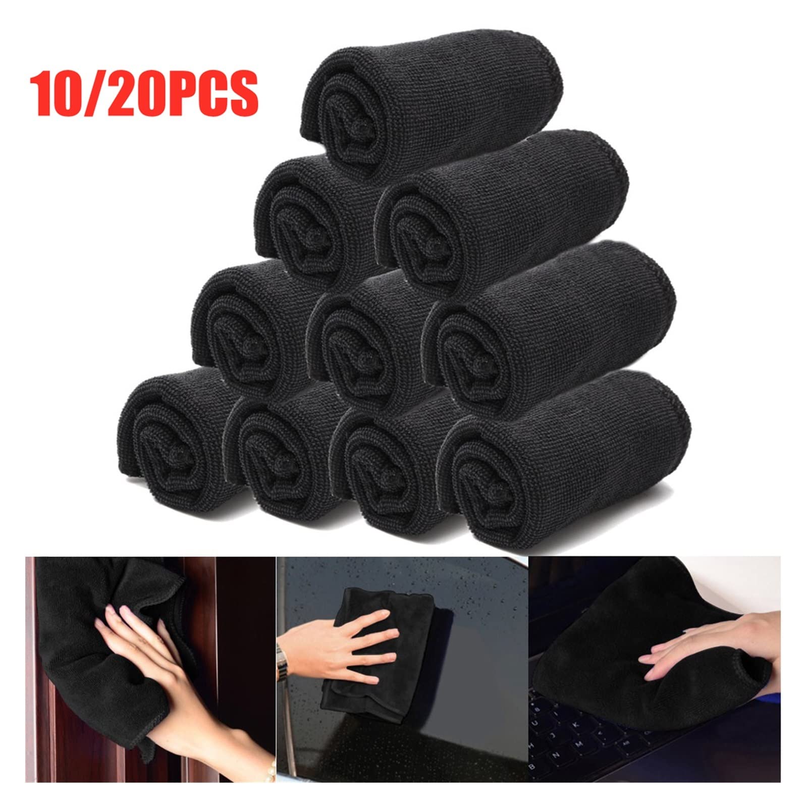 10/20 Stück schwarze Auto-Reinigungstücher, Mikrofaser, weich, für Zuhause, Fenster, 30 x 40 cm, Farbe: 20 Stück