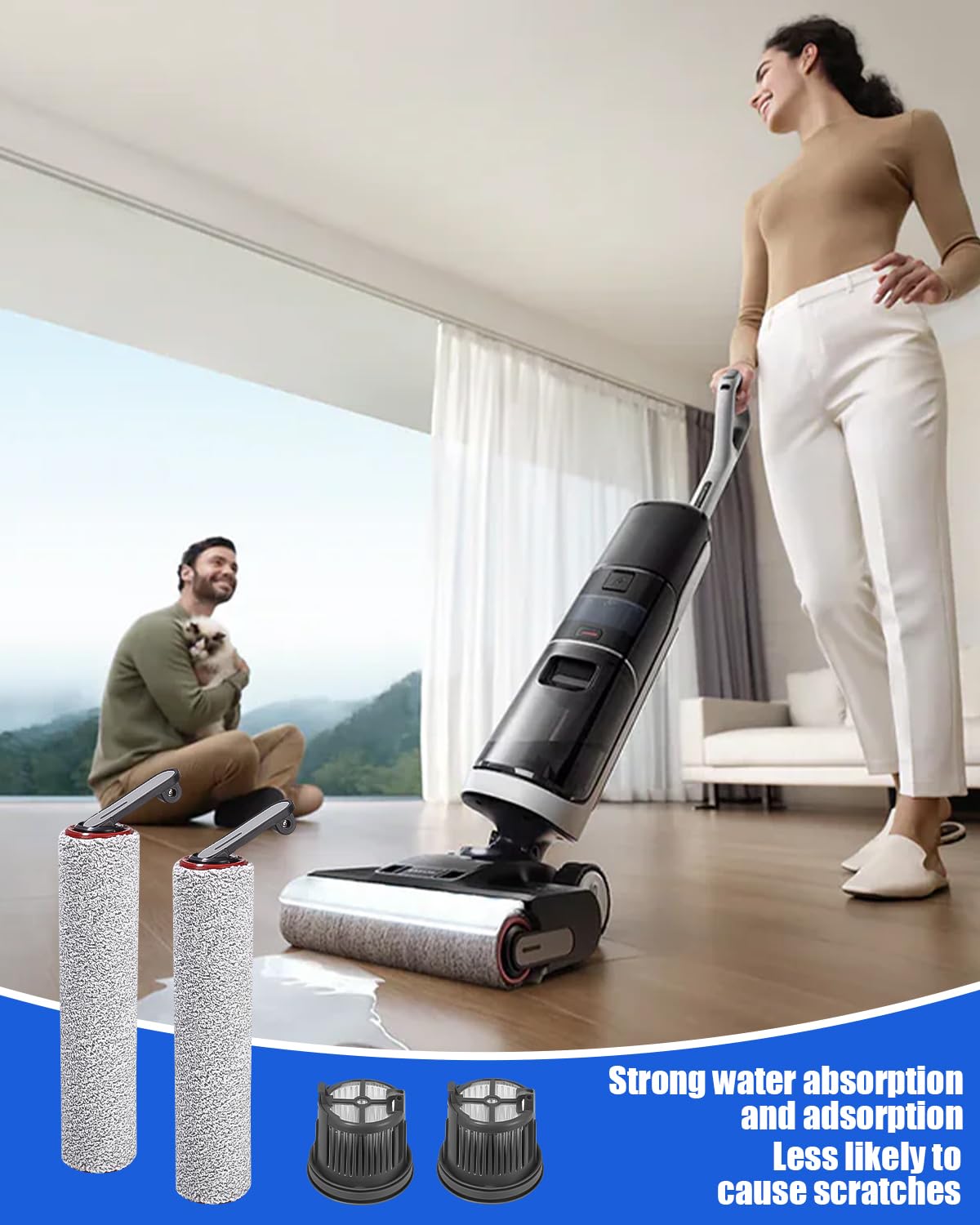 Zestaw 6 akcesoriów, wałek szczotkowy i filtr, zestaw akcesoriów do Dreame H14 Pro, H14, H14, Dual akcesoria, zestaw wymiennych szczotek, filtrów, odkurzacza na mokro i sucho, części zamienne