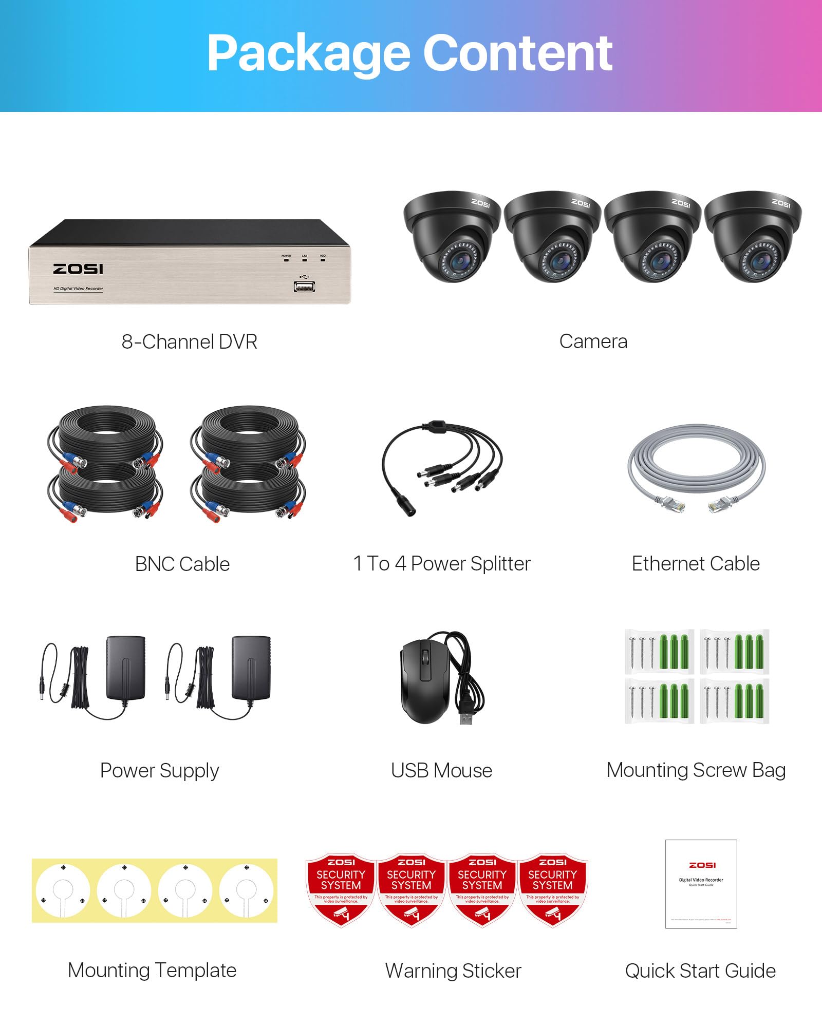 ZOSI 5MP Lite Kit Cámara de Seguridad 8CH 1080p H.265+ DVR Vigilancia Exterior Visión Nocturna