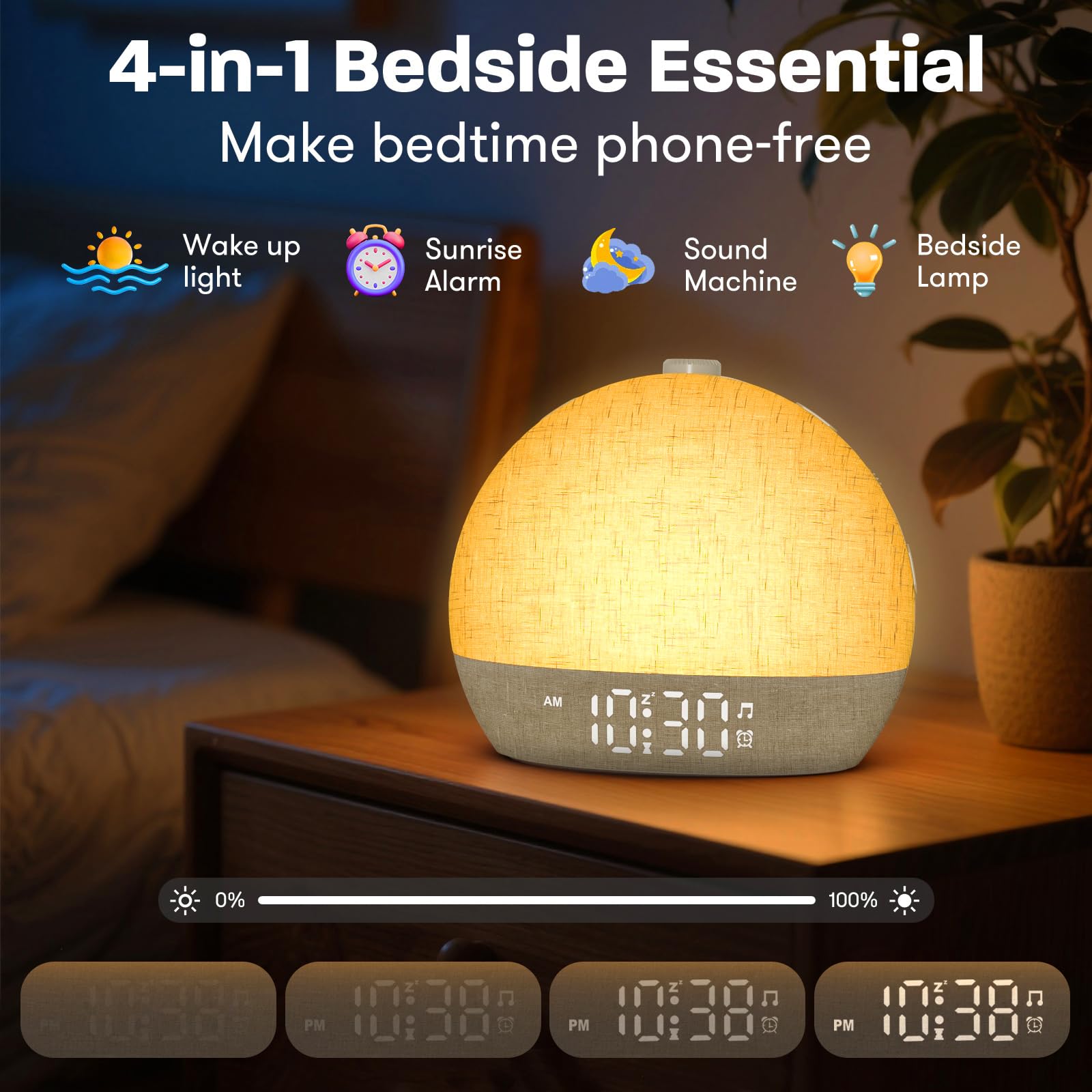 Reloj despertador de luz diurna, despertar suave para personas que duermen profundamente, reloj despertador con luz de amanecer con 30 sonidos naturales y temporizador de sueño, reloj despertador de