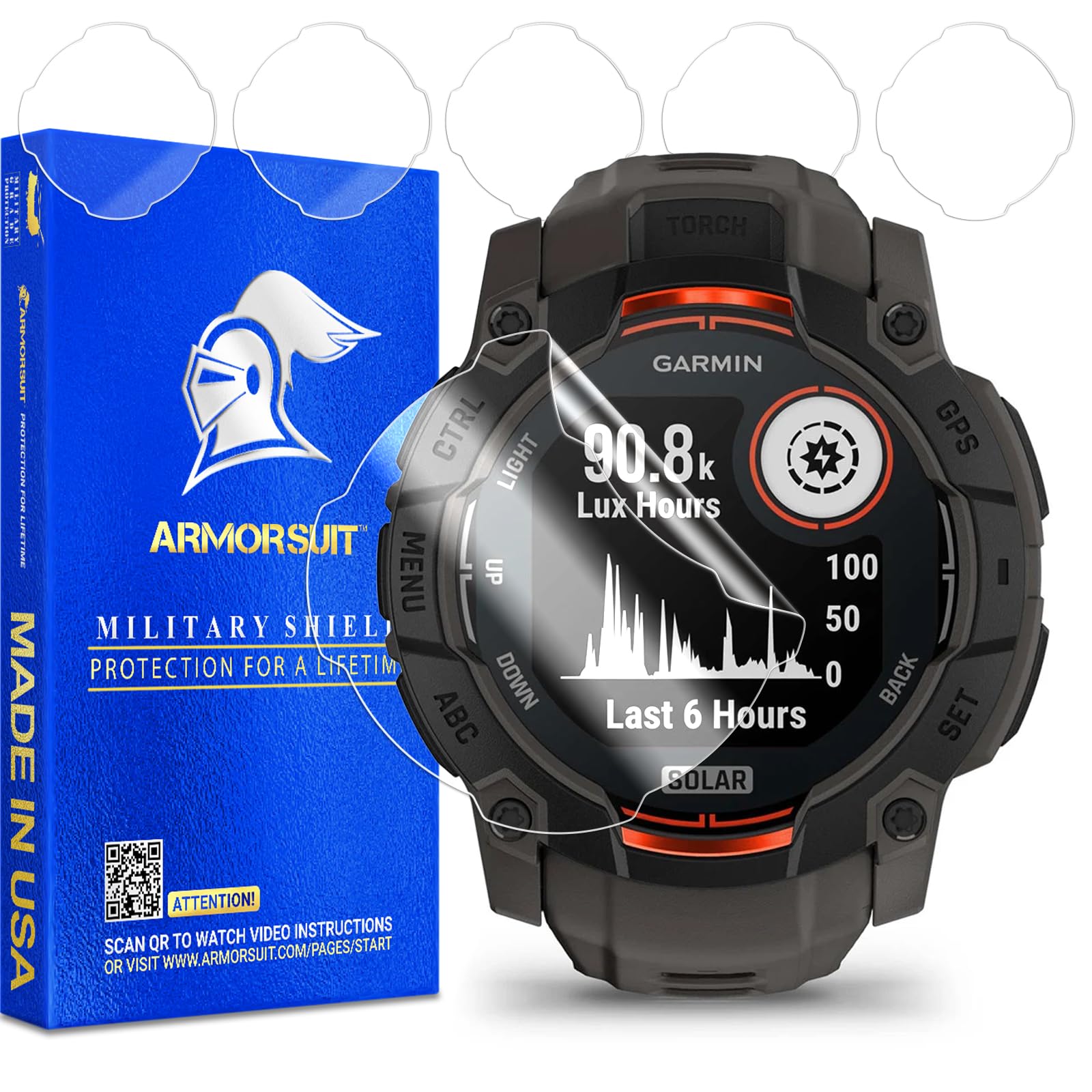 ArmorSuit 6 Pack for Garmin Instinct 3 50mm AMOLED/Solar Screen Protector MilitaryShield HD Clear TPU Film - Made in USA