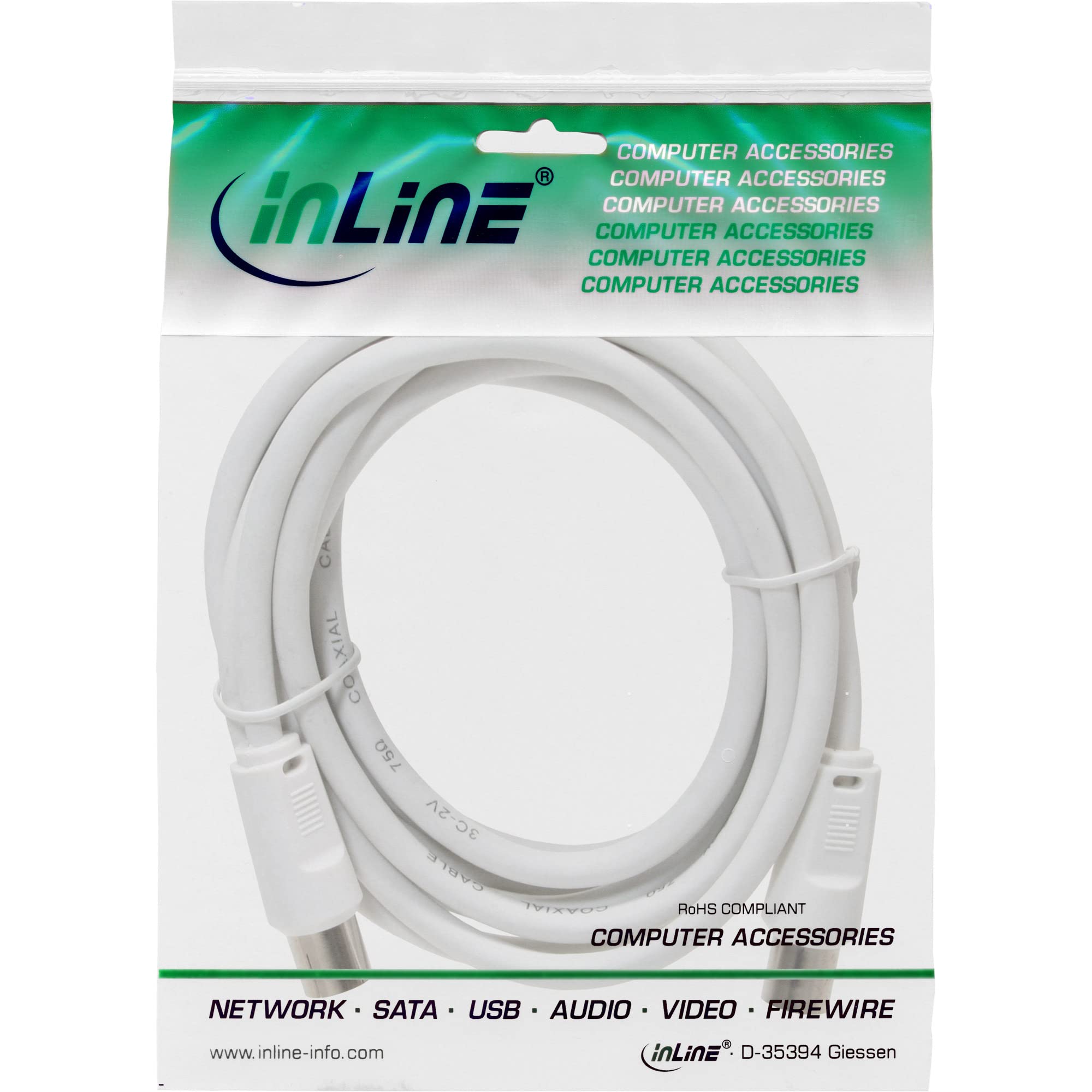 InLine 69410 Coaxial Cable 10 m White - Coaxial Cables (10 m, Male Connector/Female Connector, White), 10 Meters - Image 2