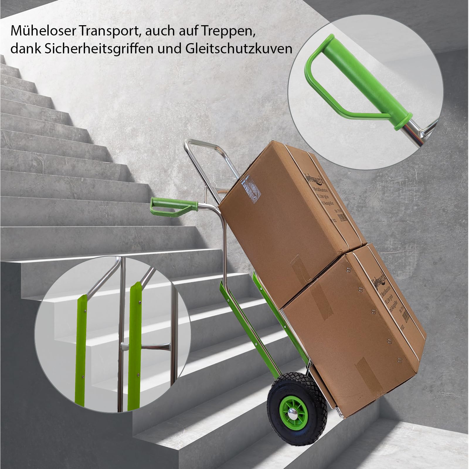 TRUTZHOLM Aluminium Sackkarre mit Treppenrutsche 200 kg Stapelkarre Transportkarre Treppensteiger Alu Klappbare Ladefläche Sicherheitsgriffe (200kg | Lufträder)