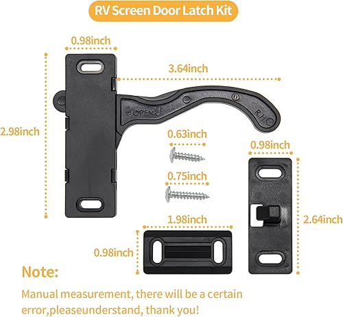 Miniatura 7 de Kit de pestillo de puerta de pantalla RV con tornillos, mango diestro compatible con cámper, autocaravana, remolque de viaje