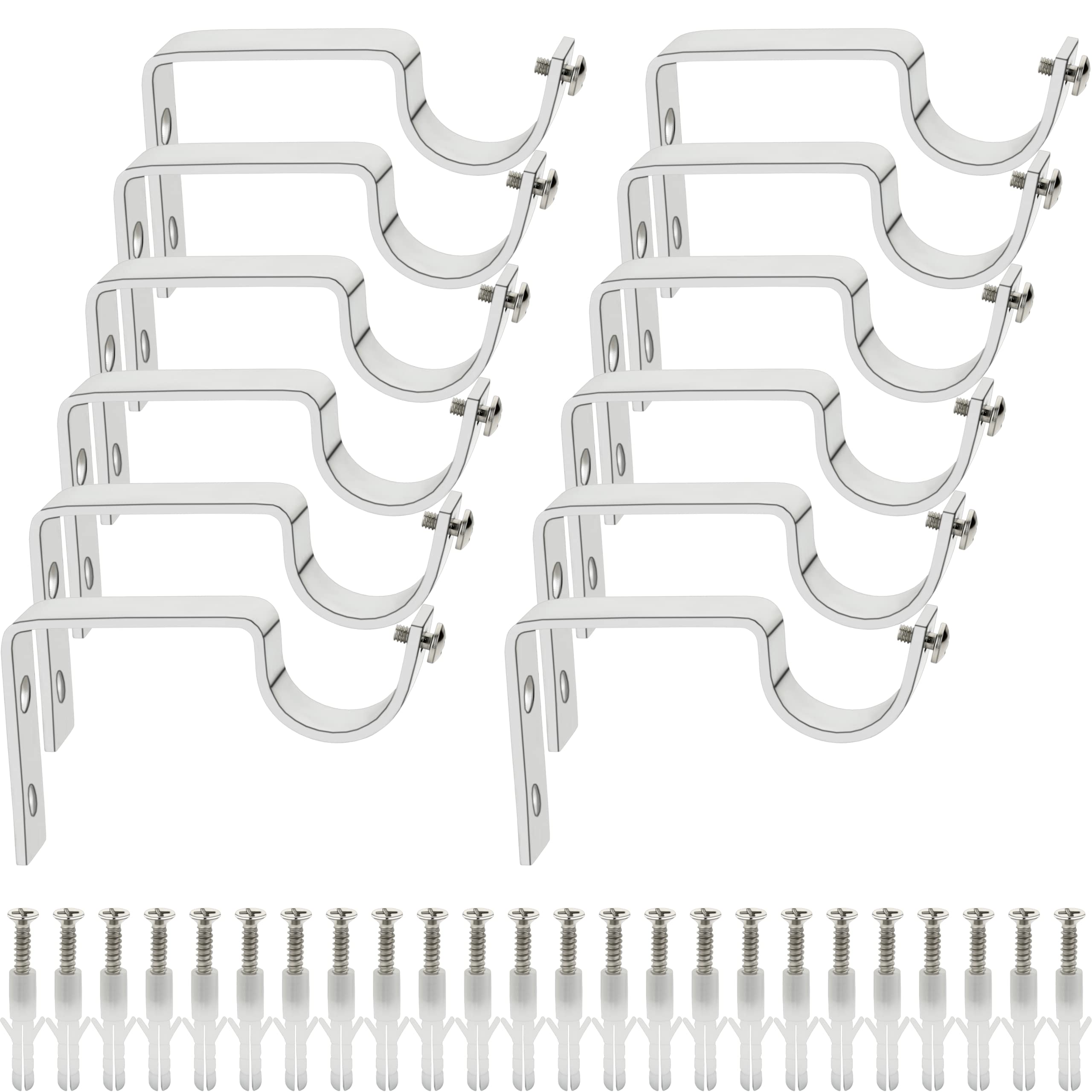 Luxury Heavy Stainless Steel Curtain Support/SS Curtain Holders for Door and Window Curtain Rods with Screw and Wall plug. (12)
