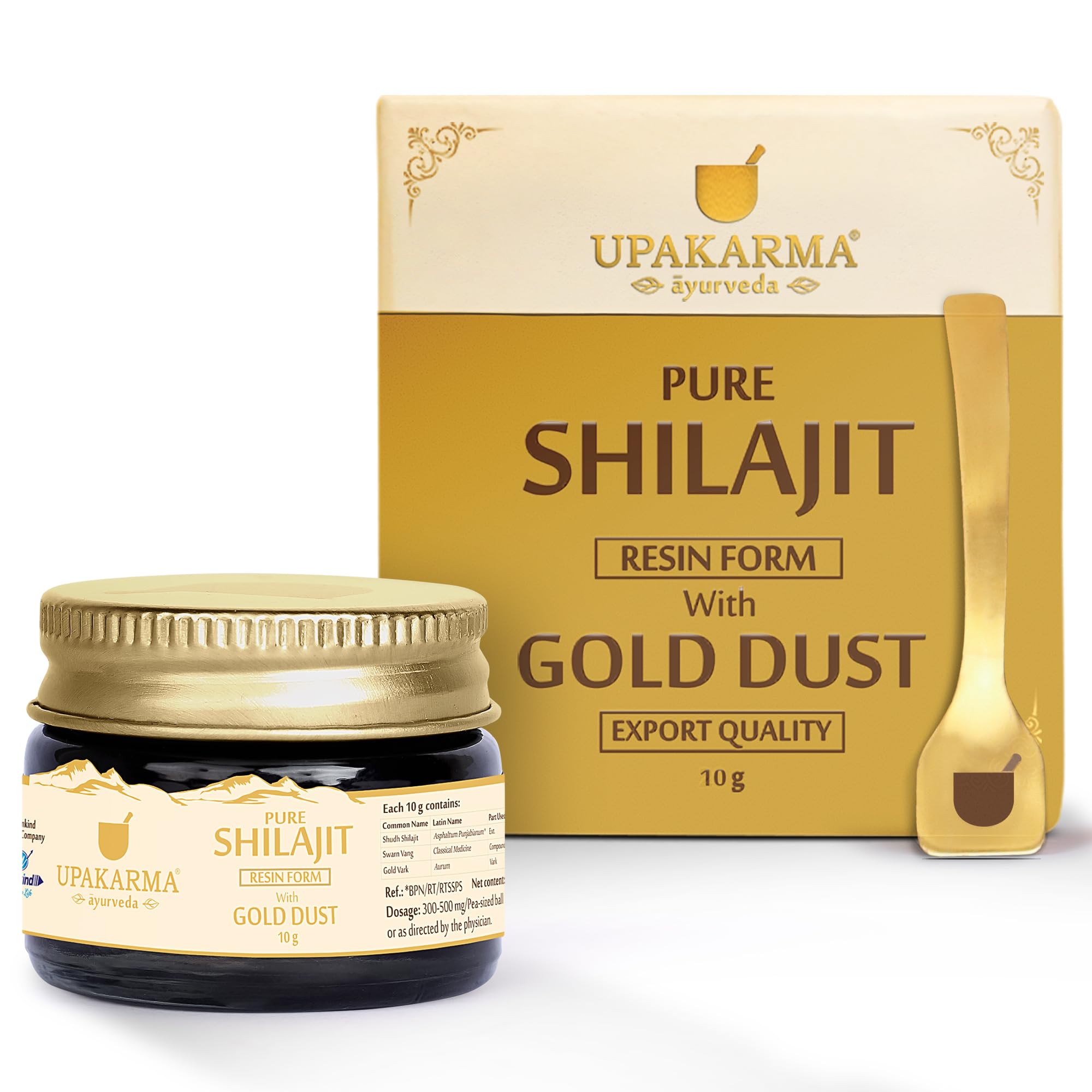 Pure Shilajit Resin with Gold Dust 10g | 300mg/serving | Extensive Global Sourcing | Potent Ayurvedic Formula with 24 Carat Gold | Lab-Tested Purity | 33 Servings
