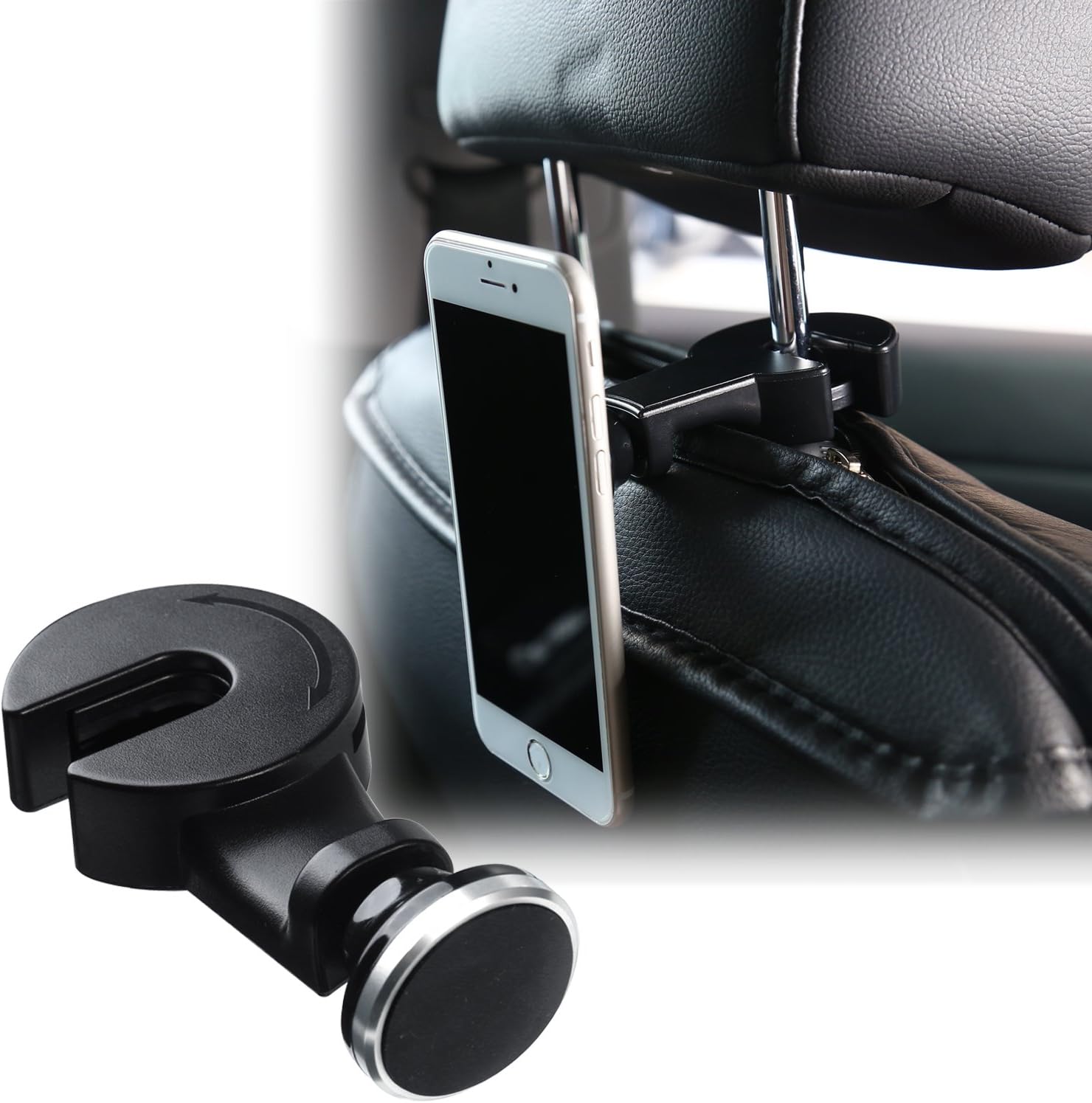 Magnetic Car Headrest Mount, Gmmyee Phone Holder 360 Degree Rotation Car Backseat With Organizer Hook For iPhone X 8 Plus 7 Plus, Galaxy S8 Plus S7 Plus Note8 Tablet GPS