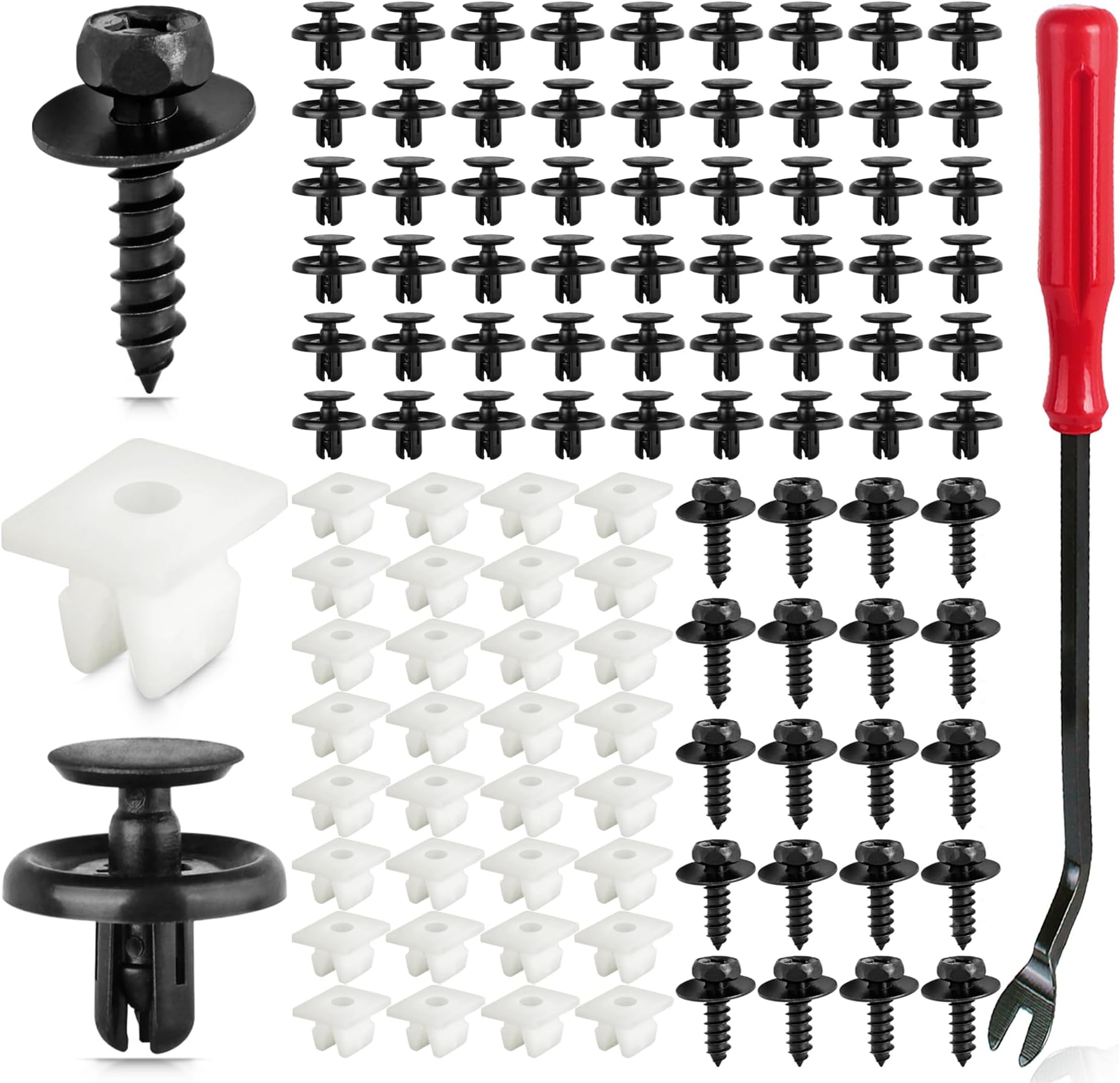 Xislet 101 PCS Engine Under Cover Fender Push Pin Rivets 90467-07201 Compatible with Toyota & Lexus Camry Corolla Plastic Fastener Retainer Clips with 90189-06193 Grommet 90159-60477 Bolt Kits