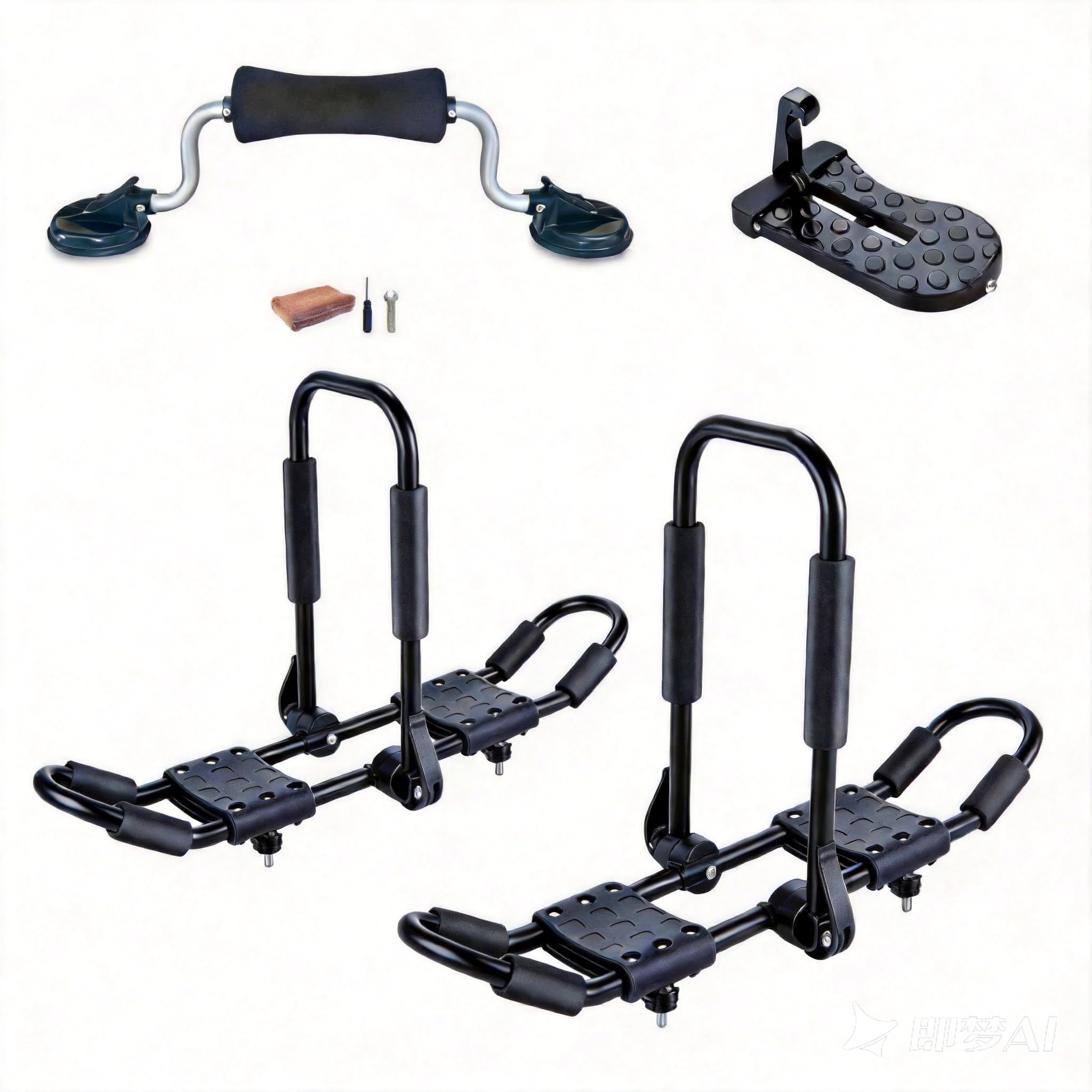 IKURAM R Iron Kayak Roof Rack Folding J-Style Universal 4-in-1-Black