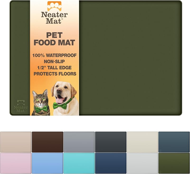 Tapete de Silicone Impermeável para Comedouro de Gatos e Cães Neater Pet Brands, com Borda Elevada, 48,26 x 30,48 cm, Olive