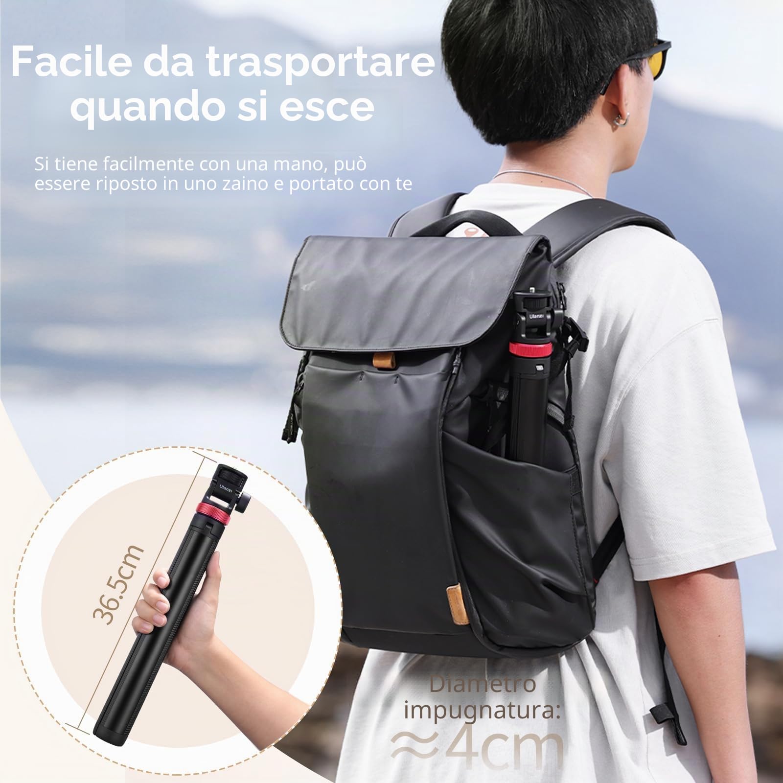 Treppiede estensibile in alluminio ULANZI MT-79, supporto leggero portatile da 204 cm con vite da 1/4 di pollice, regolazione dell'angolo di 180°, treppiede per fotocamera, luce video, smartphone
