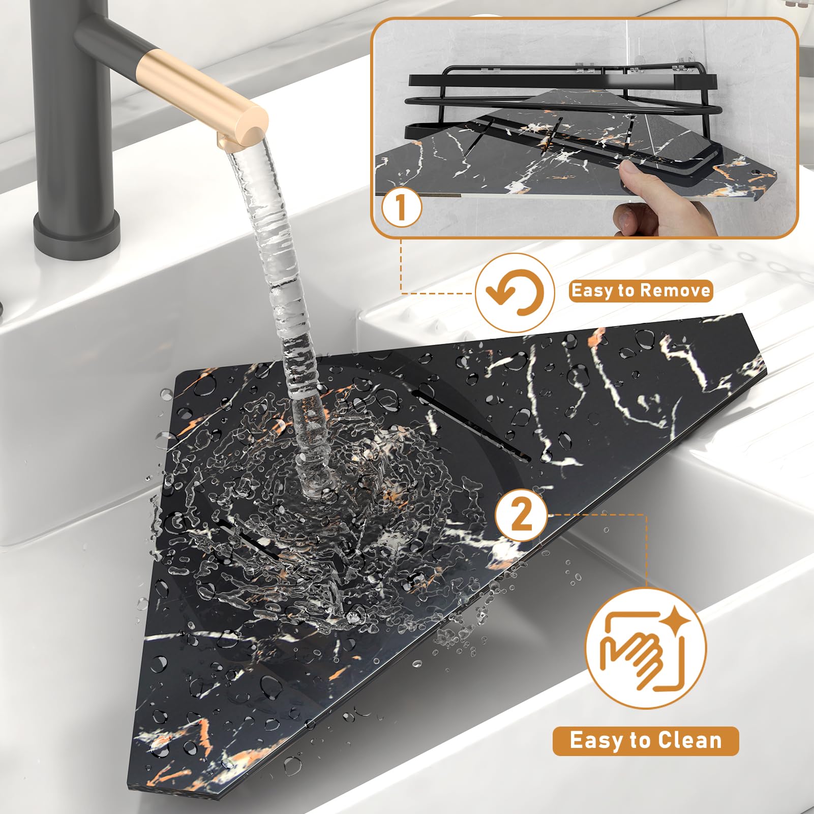 WXCGX Corner Shower Caddy, 3 Pack Adhesive Bathroom Shower Organizer - Removable Faux Marble Corner Shower Shelf with Towel Bar, Rustproof No Drilling Wall Mounted Shower Shelves for Inside Shower