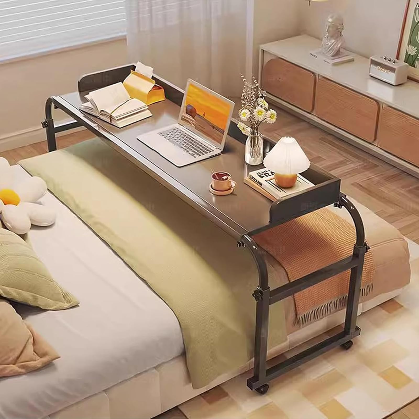 Tavolino sopra il letto, Tavolo per laptop Altezza regolabile 65-95 cm Tavolo servitore su ruote Postazione di lavoro per computer Tavolo servitore Tavolo da pranzo per lavoro a casa Sala da pranzo