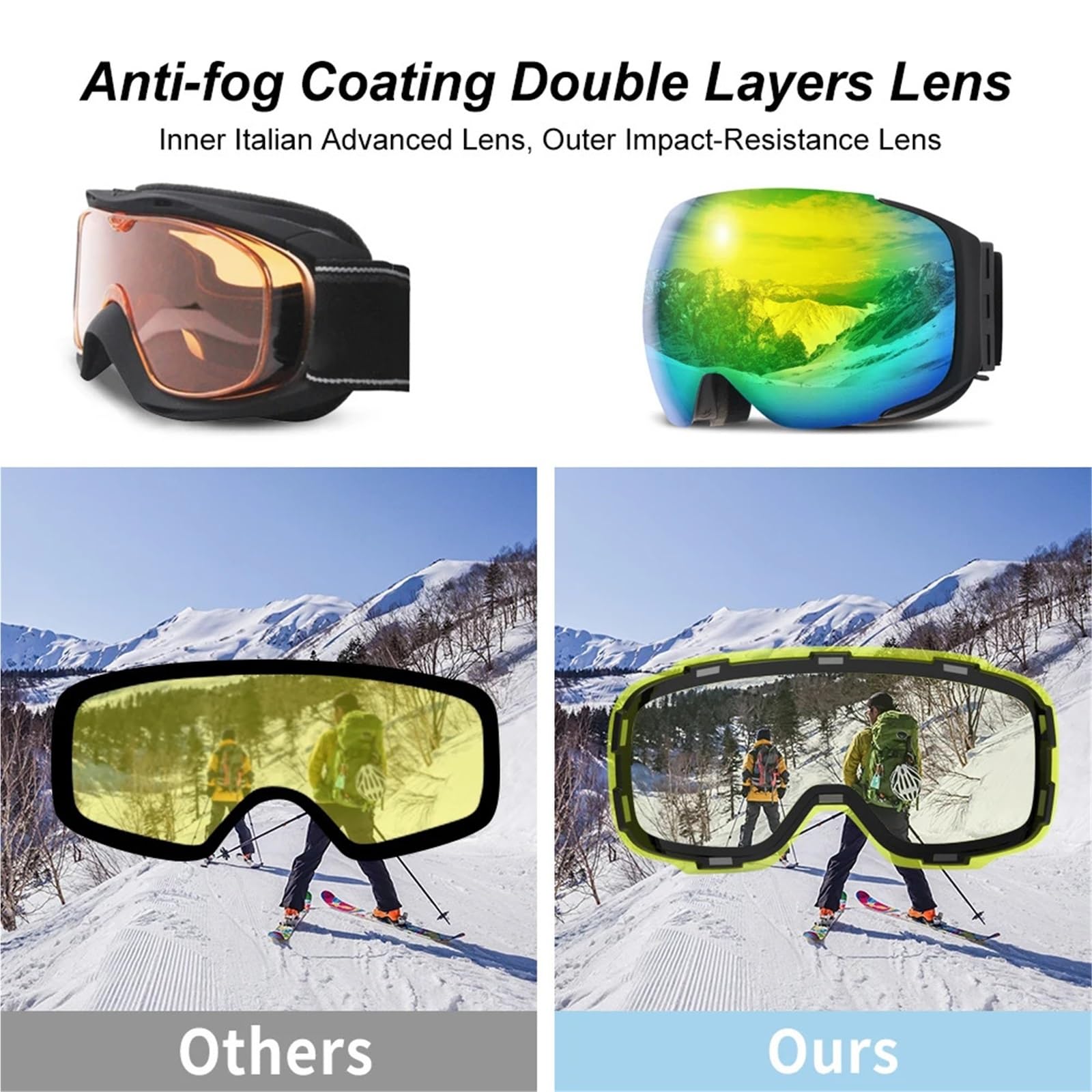 Gafas De Esqui Gafas de esquí magnéticas profesionales for hombre y mujer, lentes de repuesto rápido y funda protectora, gafas de esquí for Snowboard antivaho