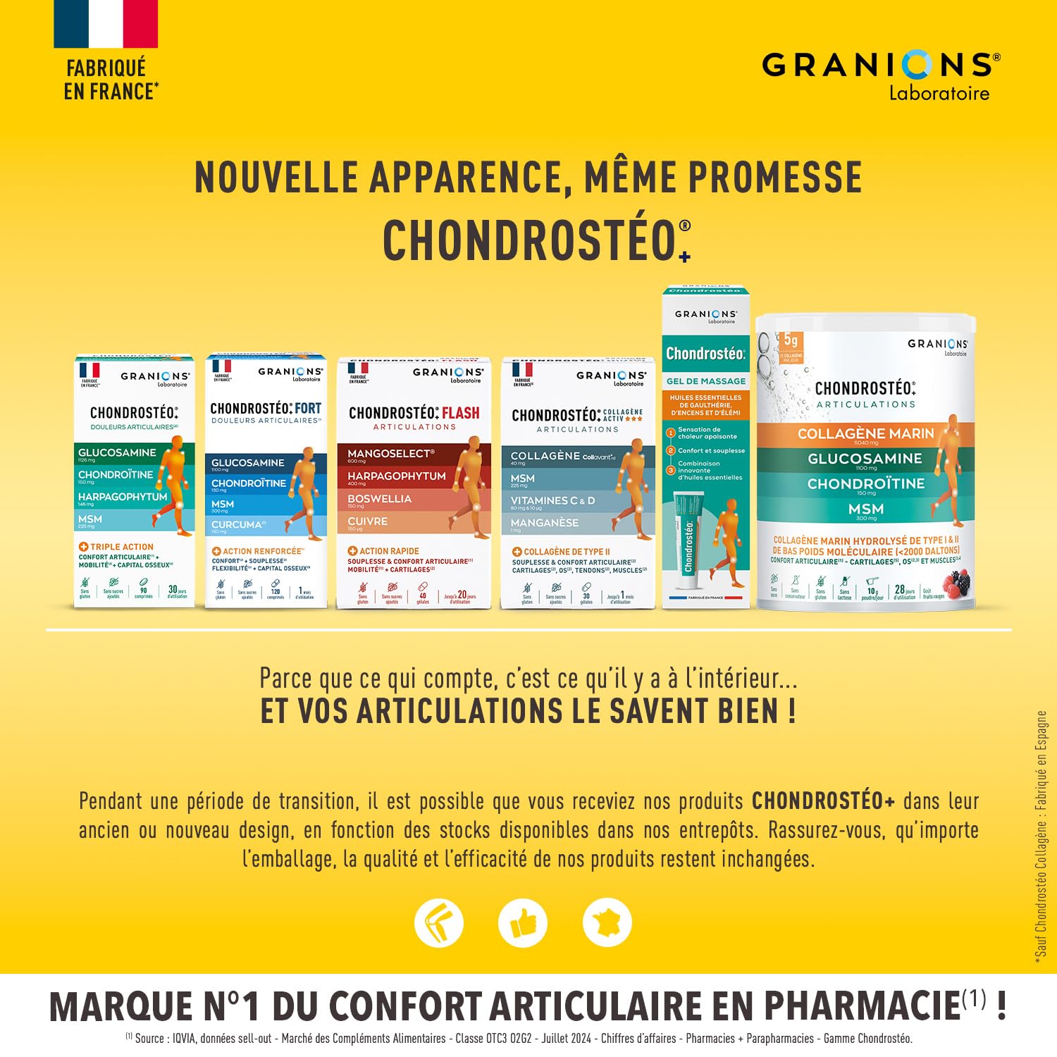 GRANIONS CHONDROSTEO ARTICULATIONS - Glucosamine Chondroïtine, MSM, Harpagophytum - Calcium -Triple Action: Souplesse, Flexibilité, Mobilité -Lot de 3x90 Comprimés