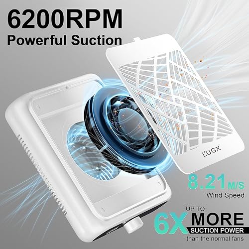 Miniatura 4 de L'UGX Colector de polvo de uñas recargable con 2 filtros reutilizables, colector de polvo profesional de uñas al vacío, extractor de ventilador de