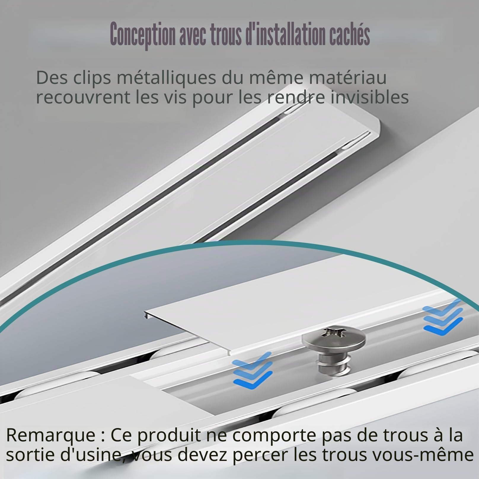 Rail rideaux plafond silencieuse à rails à double rangée, tringle a rideaux rails de rideau pour rail plafond, séparation de pièce pour salon chambre à coucher ou hôpital, facile à installer(Wit,2.5m(