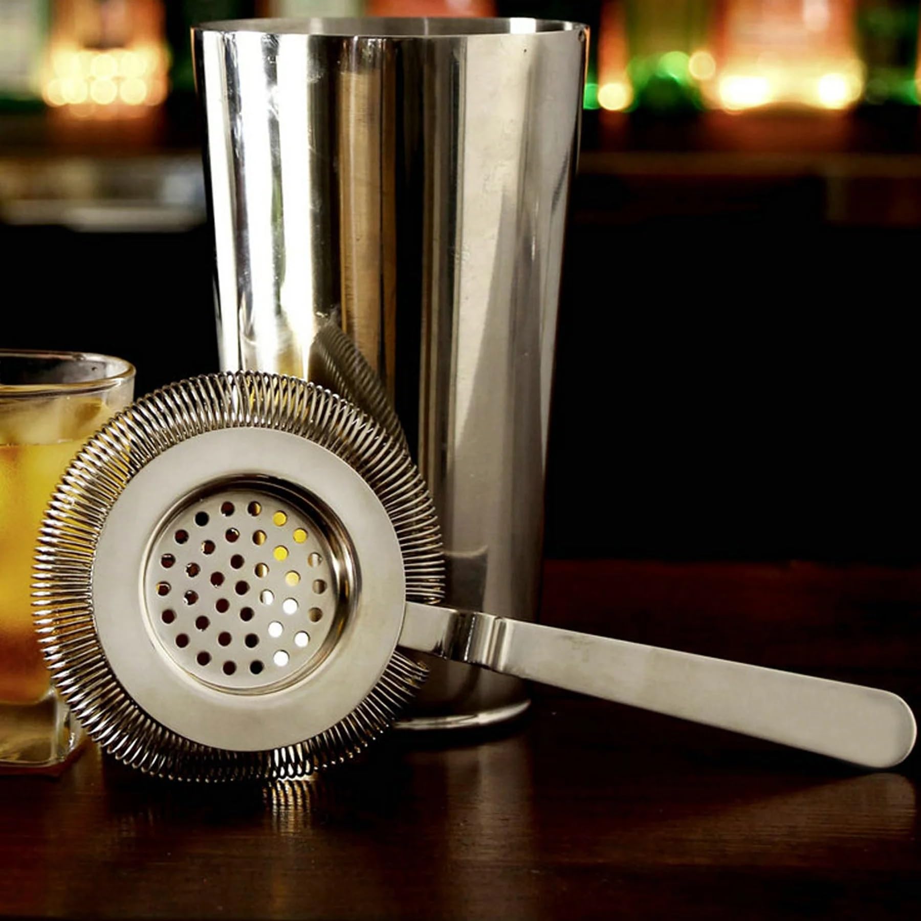 Filtro da cocktail in acciaio inossidabile per mescolare e shakerare in vetro, set di 2 pezzi in inox argentato (4 colori disponibili)