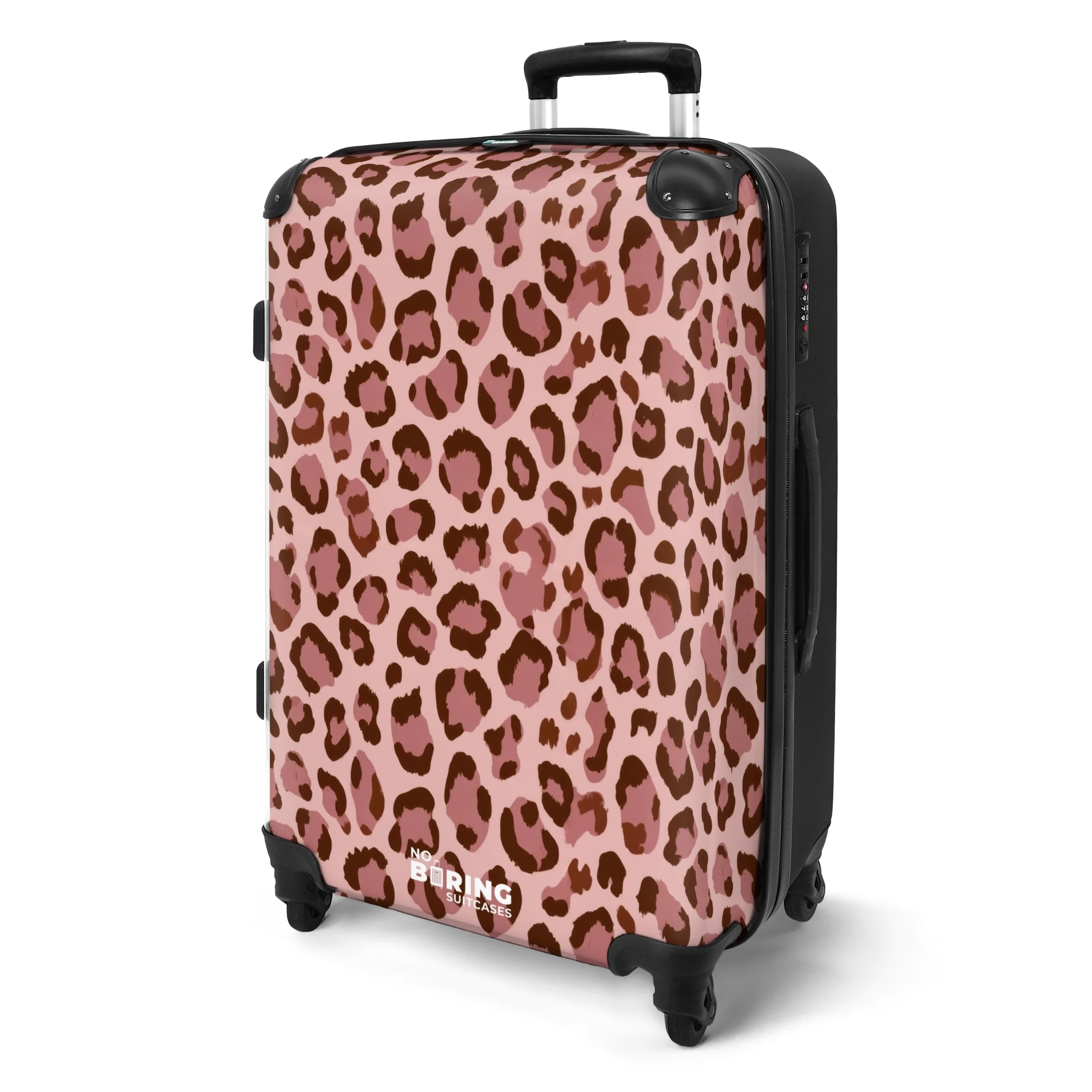 NoBoringSuitcases.com® Koffer Mittelgroß 67x43x25 cm Hartschalenkoffer L Trolley Rollkoffer 4 Rollen Leicht Hartschale Mittel Groß Leopard - Muster - Rosa