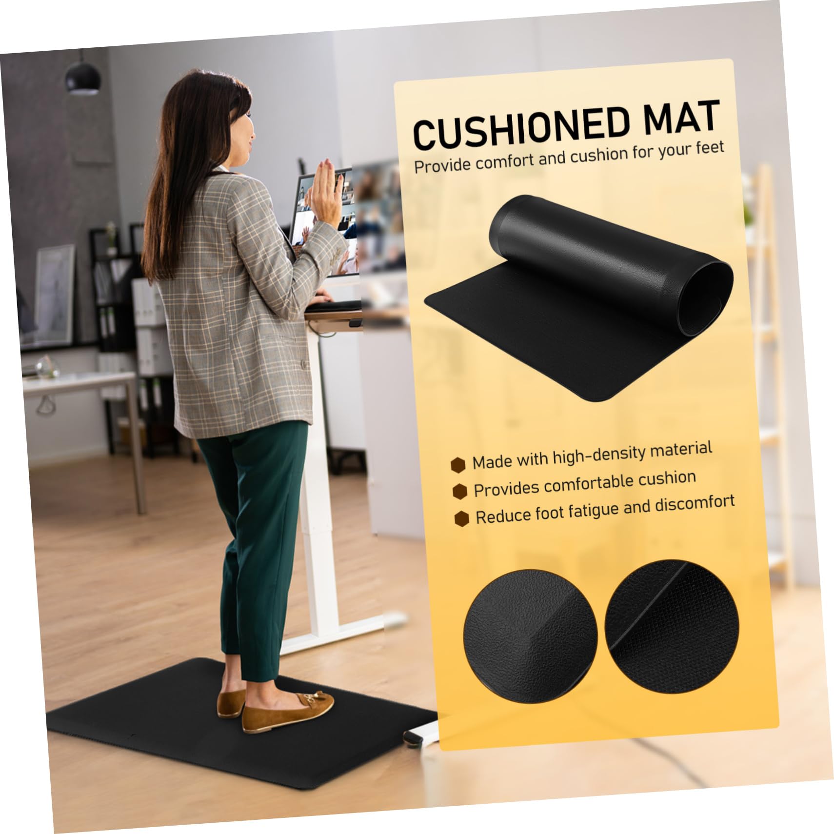 Alipis Tappetino Antifatica Facile da Pulire 44x71x1,2 Cm in Pvc e Schiuma Nero Cuscino Poggiapiedi Ergonomico Antiscivolo per Cucine e Uffici