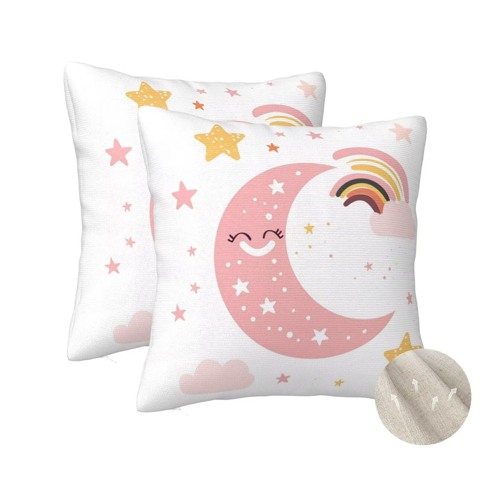 Housse coussin 70x70 cm lot de 2 motif lune carré pour décoration de canapé