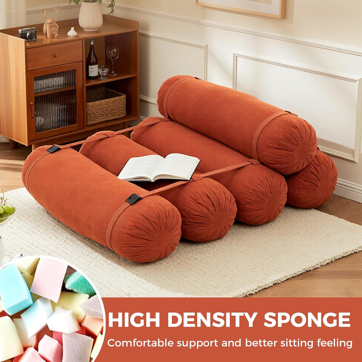 Bean Bag Chair,Corduroy Fabric with Adjustable Strapsns,Versatile Comfy Chair Lazy Bean Bag Couch Lounge Sofa,Suitable for Bedrooms,Living Rooms,Game Room,Offices (Orange)