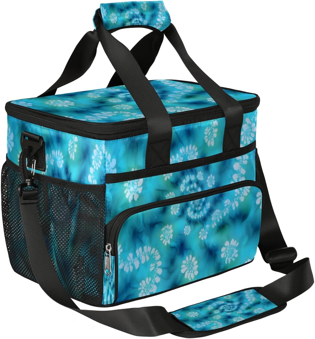 Blue Floral Insulated Picnic Backpack Lunch Box for Women Men Picnic Basket Tote Lunch Bag Picnic Bag Portable Lunch Bags for Picnic, Beach, Work, Trip,Office, Camp Tie Dye