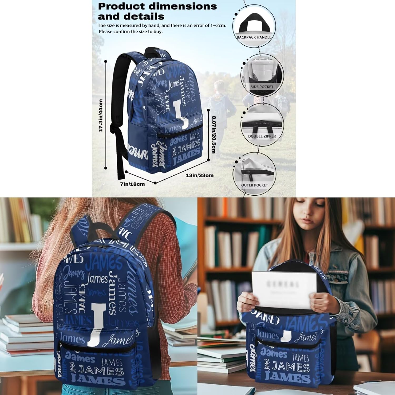 Tuoxiukan Customized Backpack and Lunchbox for Boys 6-8 Years Old Personalized Kids Schoolbag Set Navy Blue Custom Backpack with Initial for Girls Middle School Insulated Thermal Tote Bag Pencil Pouch