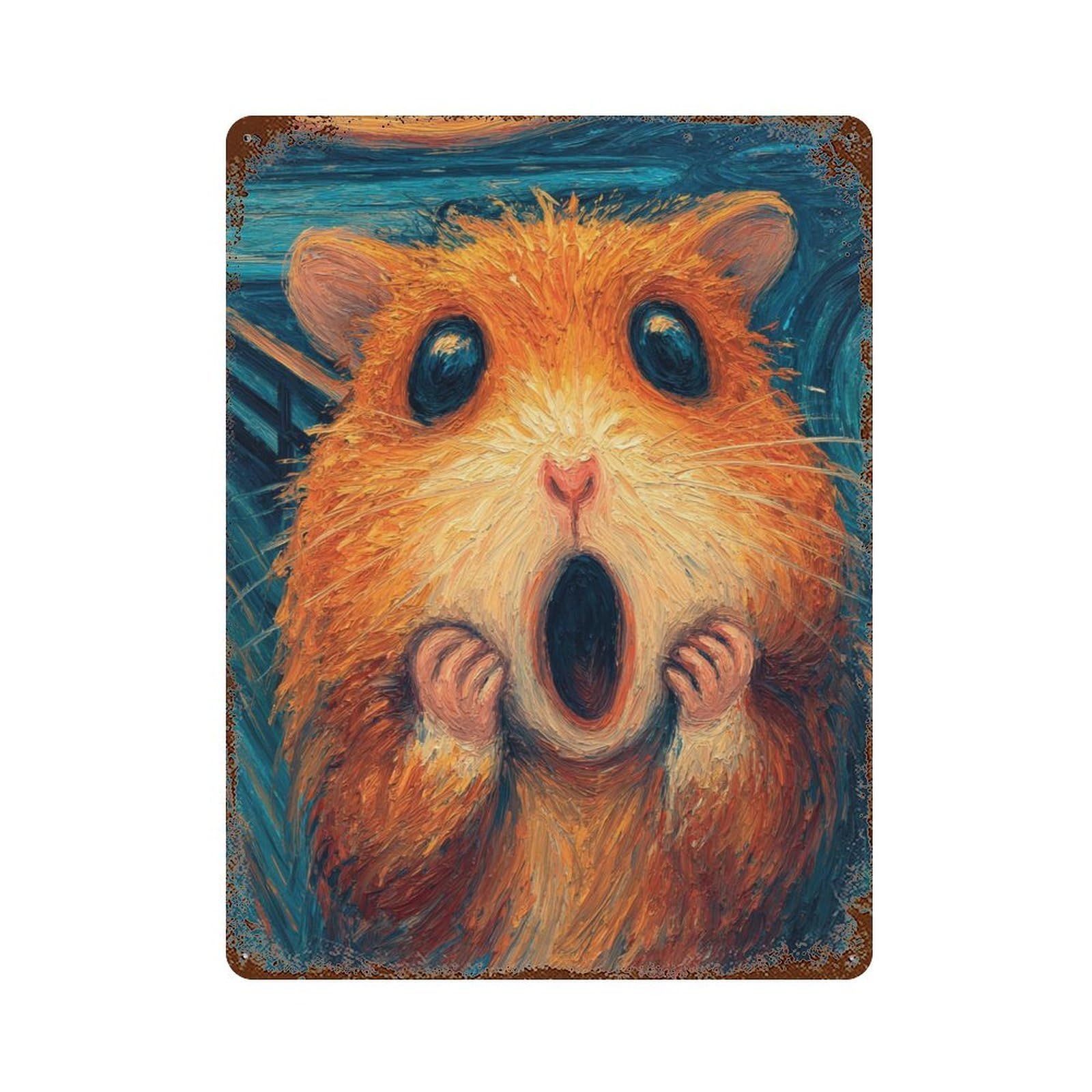 Hamster Art Print Rust Effect Tin Sign 15.7"x11.8", Retro Wall Decor for Pub, Kitchen And Man Cave Decor