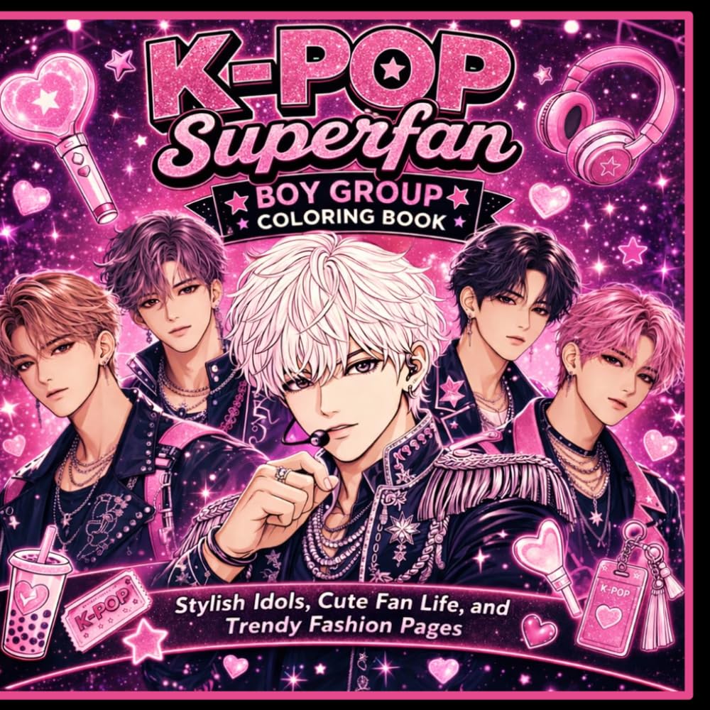 K-Pop Superfan Boy Group Coloring Book: Stylish Idols, Cute Fan Life, and Trendy Fashion Pages (Kpop Coloring Book Series)