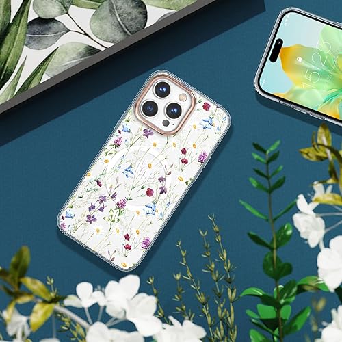 Miniatura 7 de MILPROX Funda compatible con iPhone 15 Pro, compatible con MagSafe, bonito patrón floral de flores para niñas y mujeres, funda protectora magnética