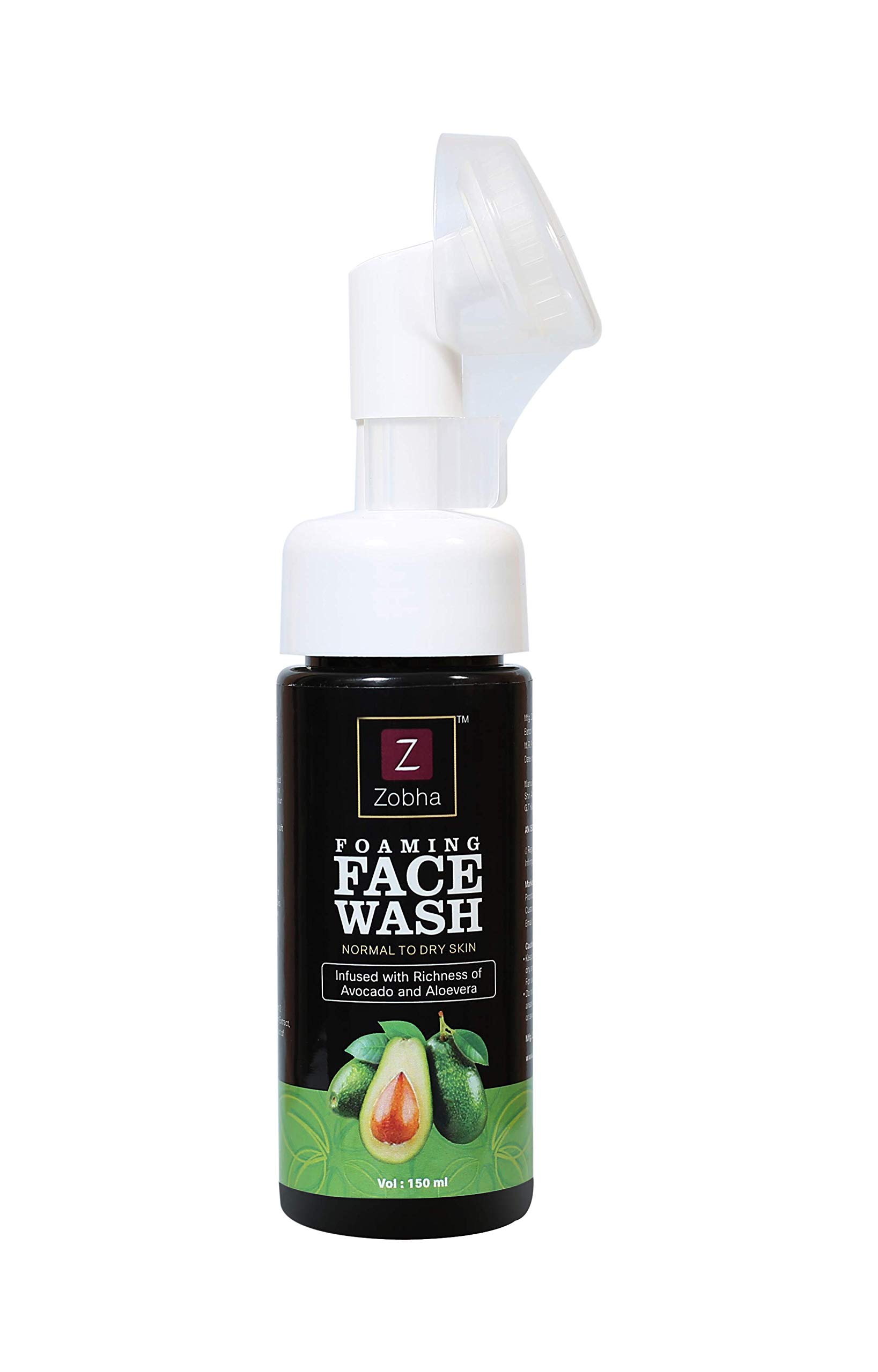 ZobhaAvocado and Alovera Foaming Face Wash With Attached Silicon Brush For Deep Cleansing - 150ml