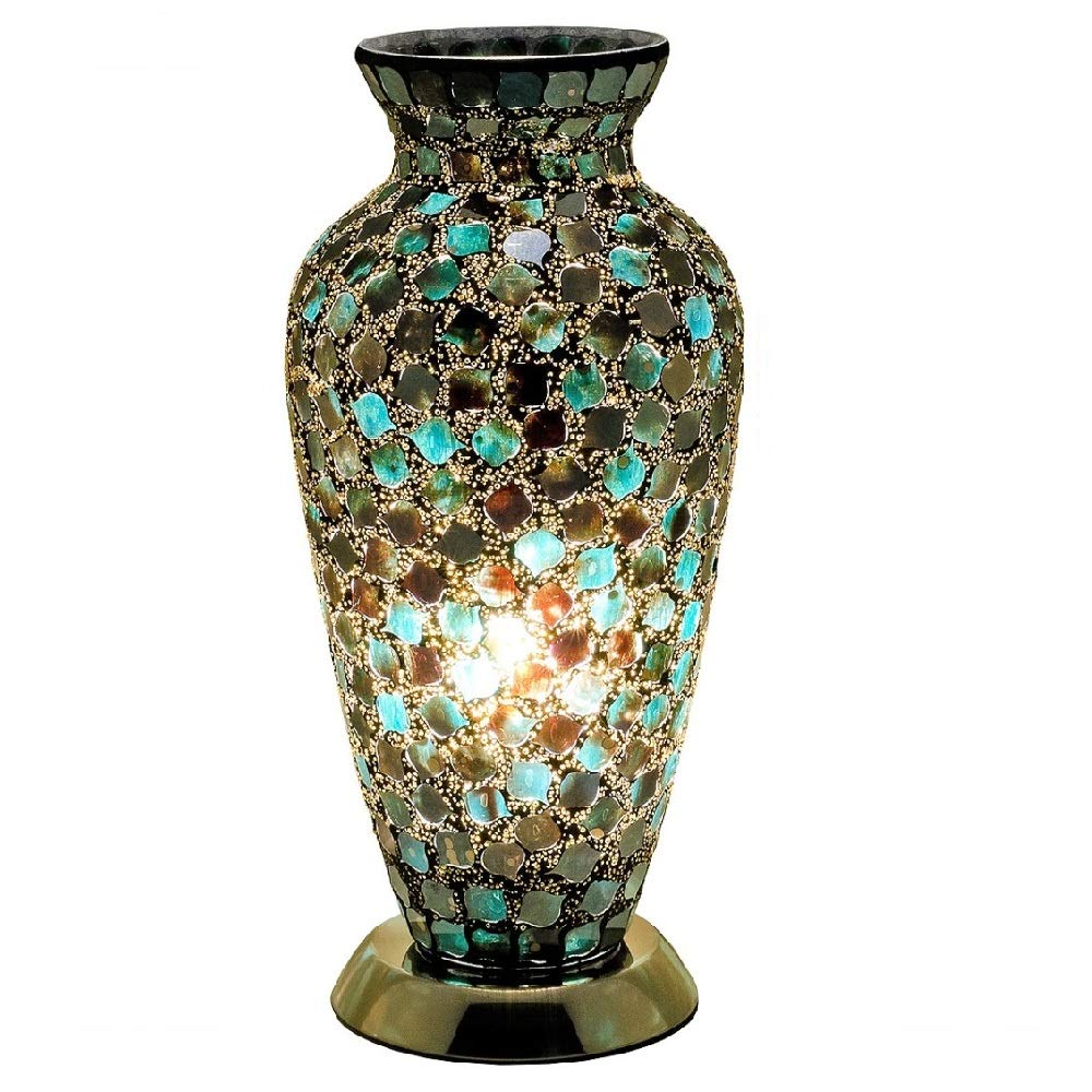 Britalia Green Tile Mosaic Glass Vintage Vase Table Lamp 38cm | Chrome Base | 1 x ES E27 Bulb Required (Not Included) | Study - Bedroom - Lounge | Desk Light