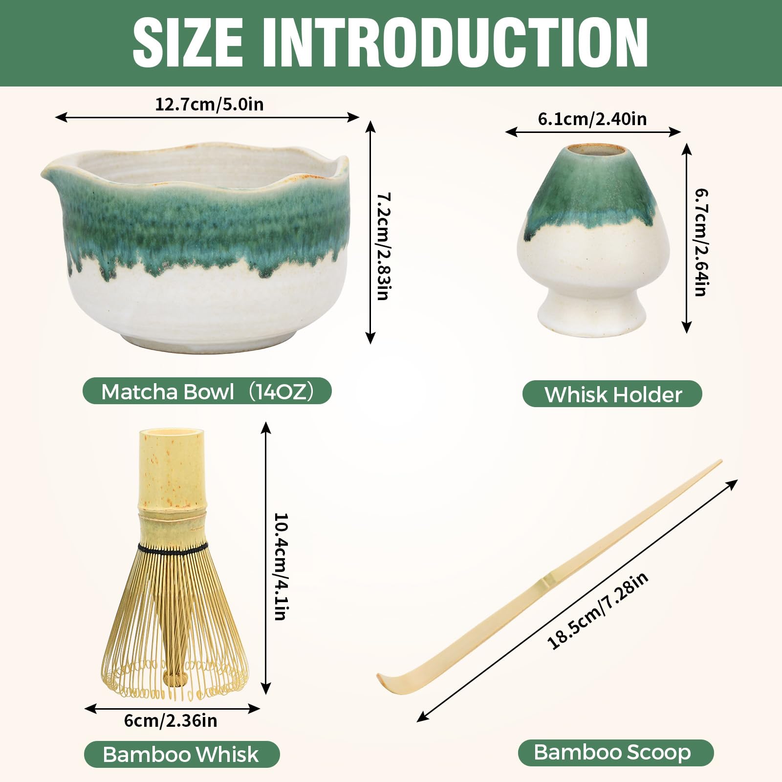Ceramiczny zestaw matcha (śnieżny jadeit)