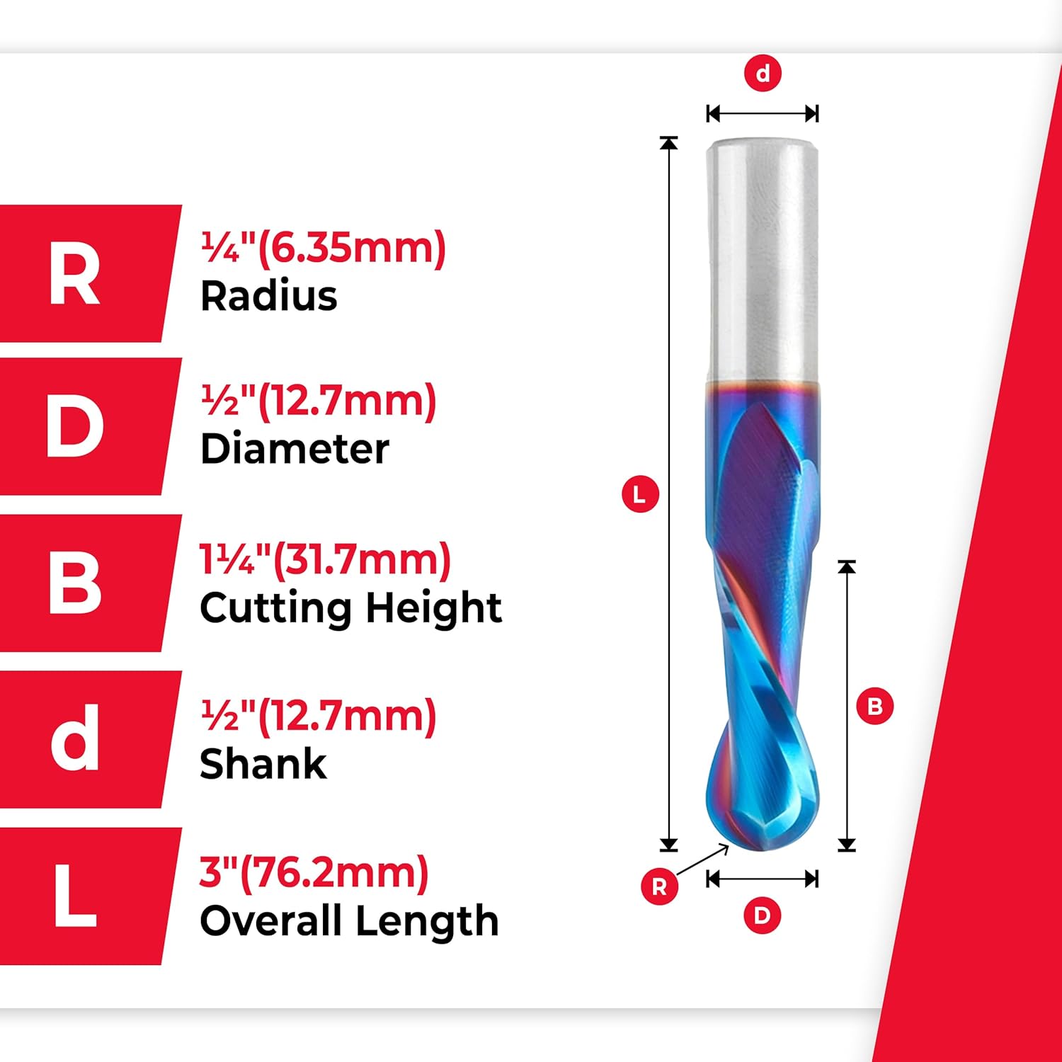 Amana Tool Solid Carbide Up-Cut Ball Nose Spiral Router Bit for Wood, Plastic, MDF, Foam, 46380-K, 1/2 Dia x 1-1/4 Inch x 1/2 Shank Spektra Extreme Tool Life Coated