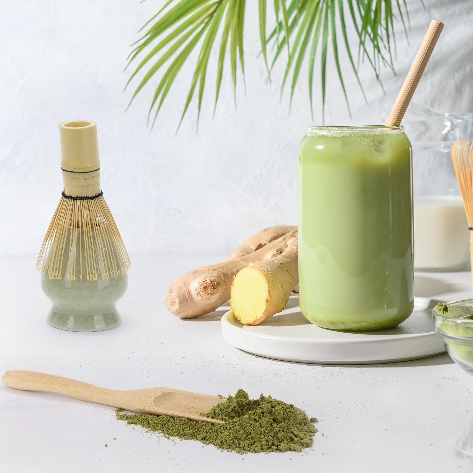 Matcha-Schneebesen-Set mit Bambus-Schneebesen (120 Zinken) und Keramikhalter und Schüssel, Schaufel, Edelstahlsieb für Frauen, Weihnachten, Geburtstag, 6-teilig