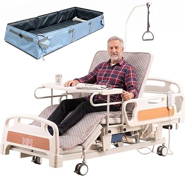 Full Electric Hospital Bed for Home Care, 37" Wide with Timed Auto-Turning,Height Adjustable 18.5"-29",550 lbs Capacity, Include Electric Bedpan,Trapeze,Sheet *2 &Dining Table