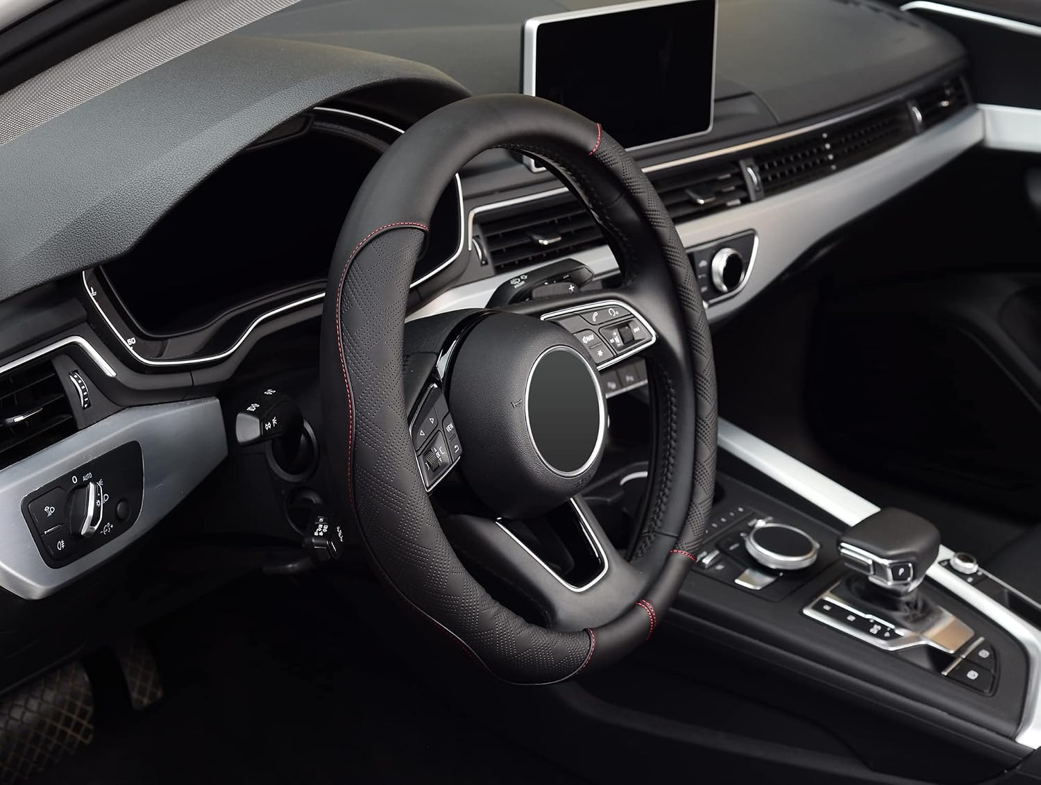 Universal 15 inch Microfiber Leather Auto Car Steering Wheel Cover, Black
