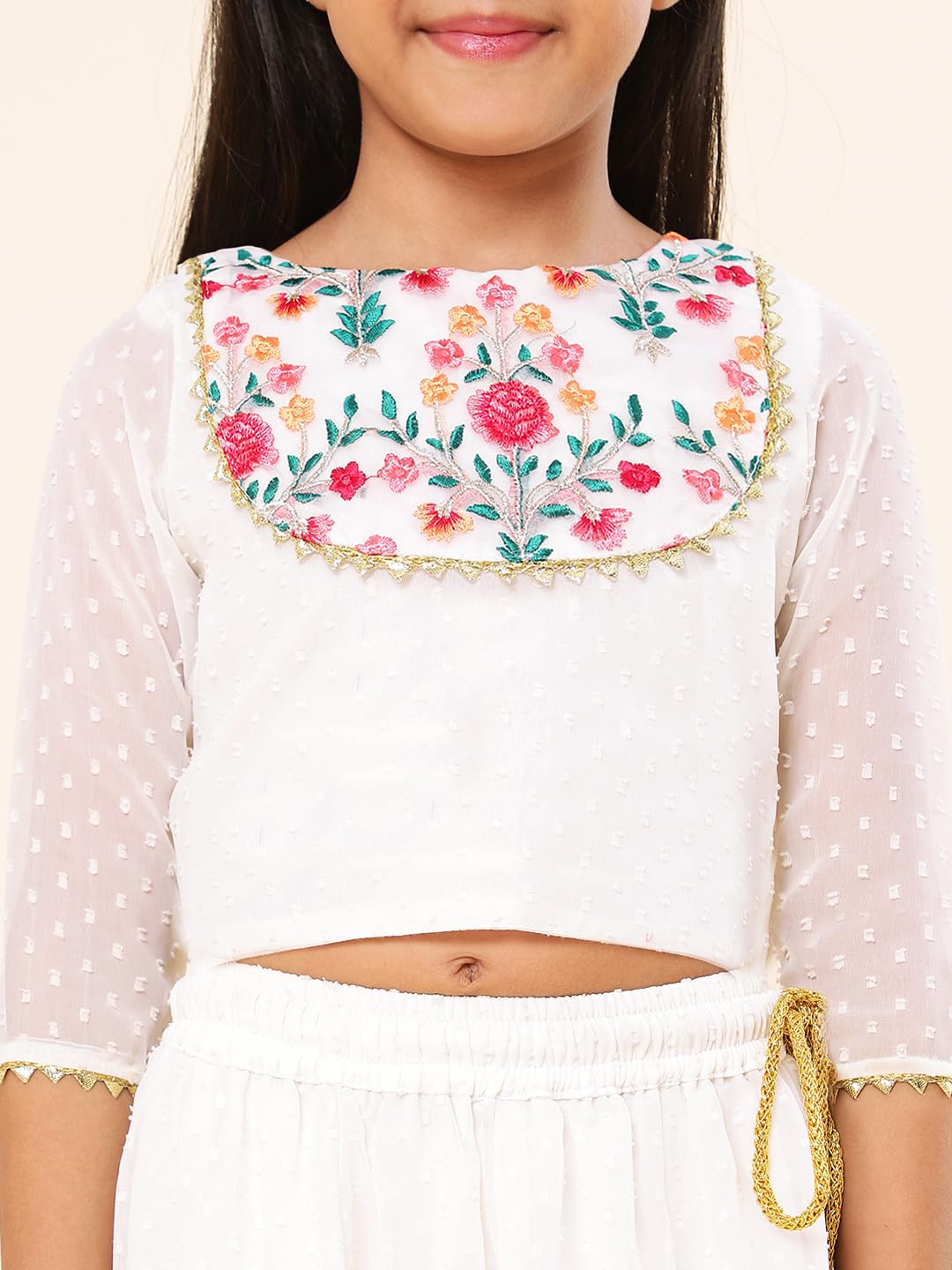 A.T.U.N. (ALL THINGS UBER NICE) Lehenga i bluzka z haftowanym zestawem Dupatta dla dziewczynek | Etniczny zestaw odzieży na świąteczne okazje