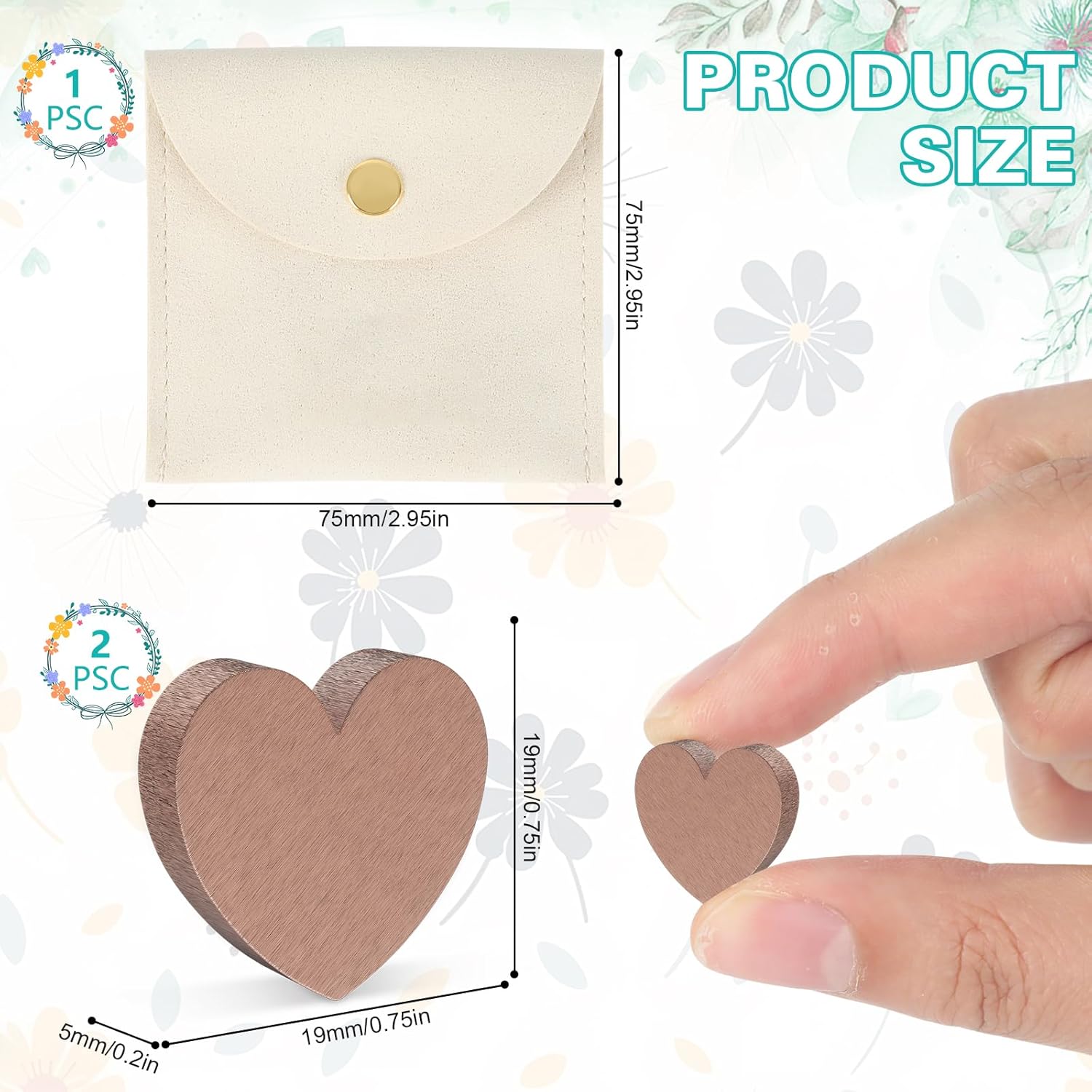 2 Pack Copper Discs for Fresh Cut Flowers, Natural Flower Food Alternative, Keeps Vase Water Clean & Clear, Reusable Vase Water Cleaner (Heart)